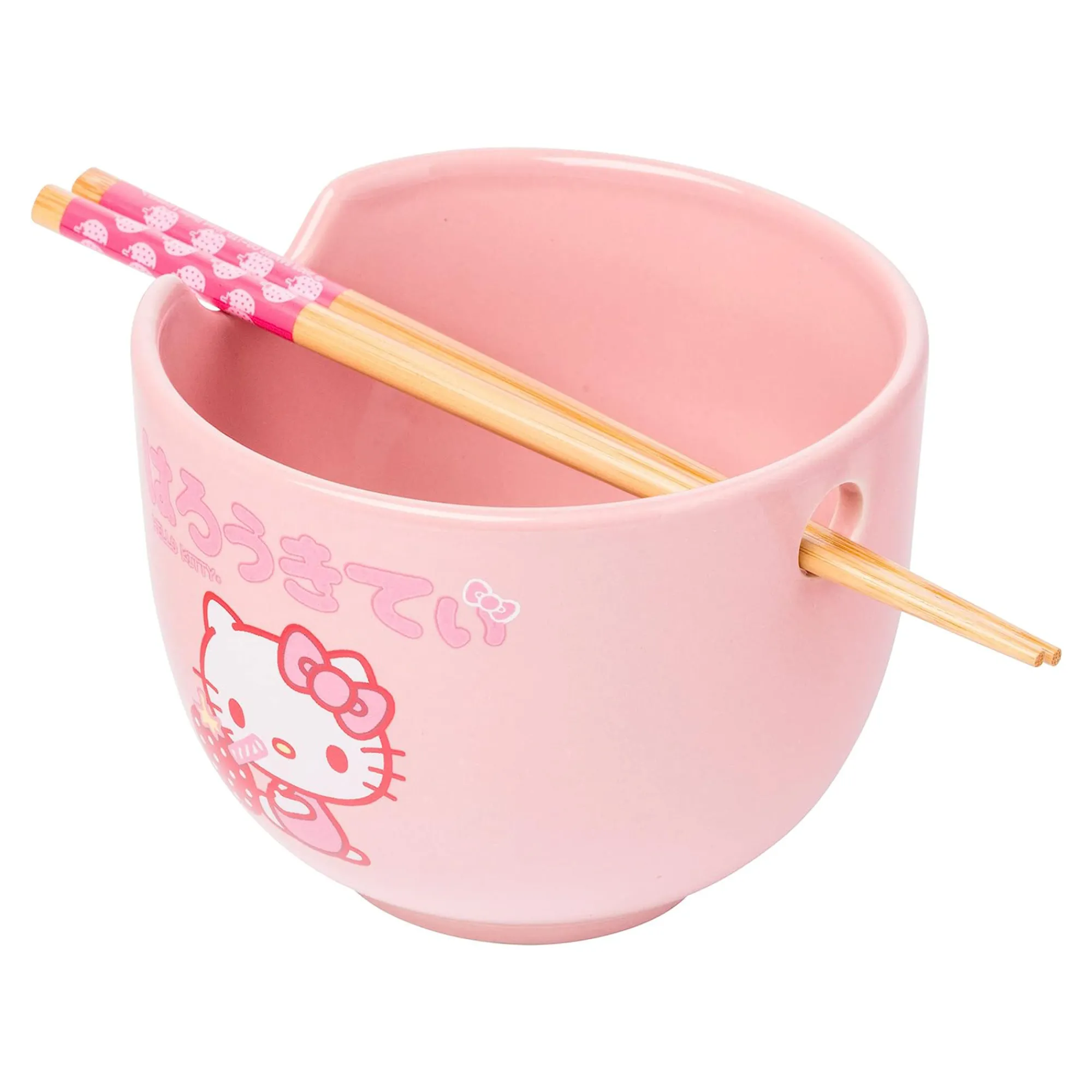 Silver Buffalo LLC Hello Kitty Ceramic Ramen Bowl and Chopstick Set (Strawberry Milk)