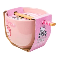 Silver Buffalo LLC Hello Kitty Ceramic Ramen Bowl and Chopstick Set (Strawberry Milk)