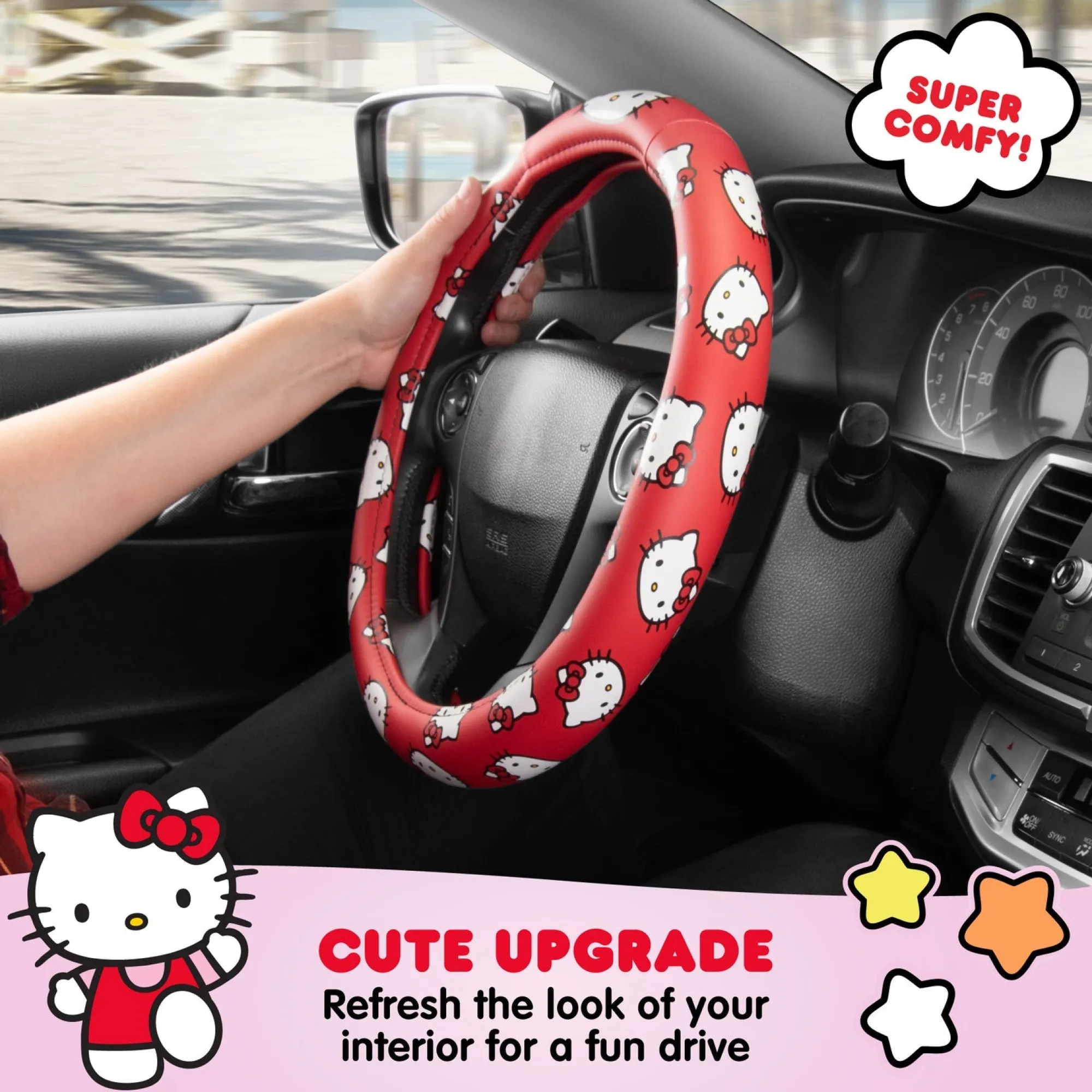 BDK AUTO Hello Kitty Classic Red Steering Wheel Cover