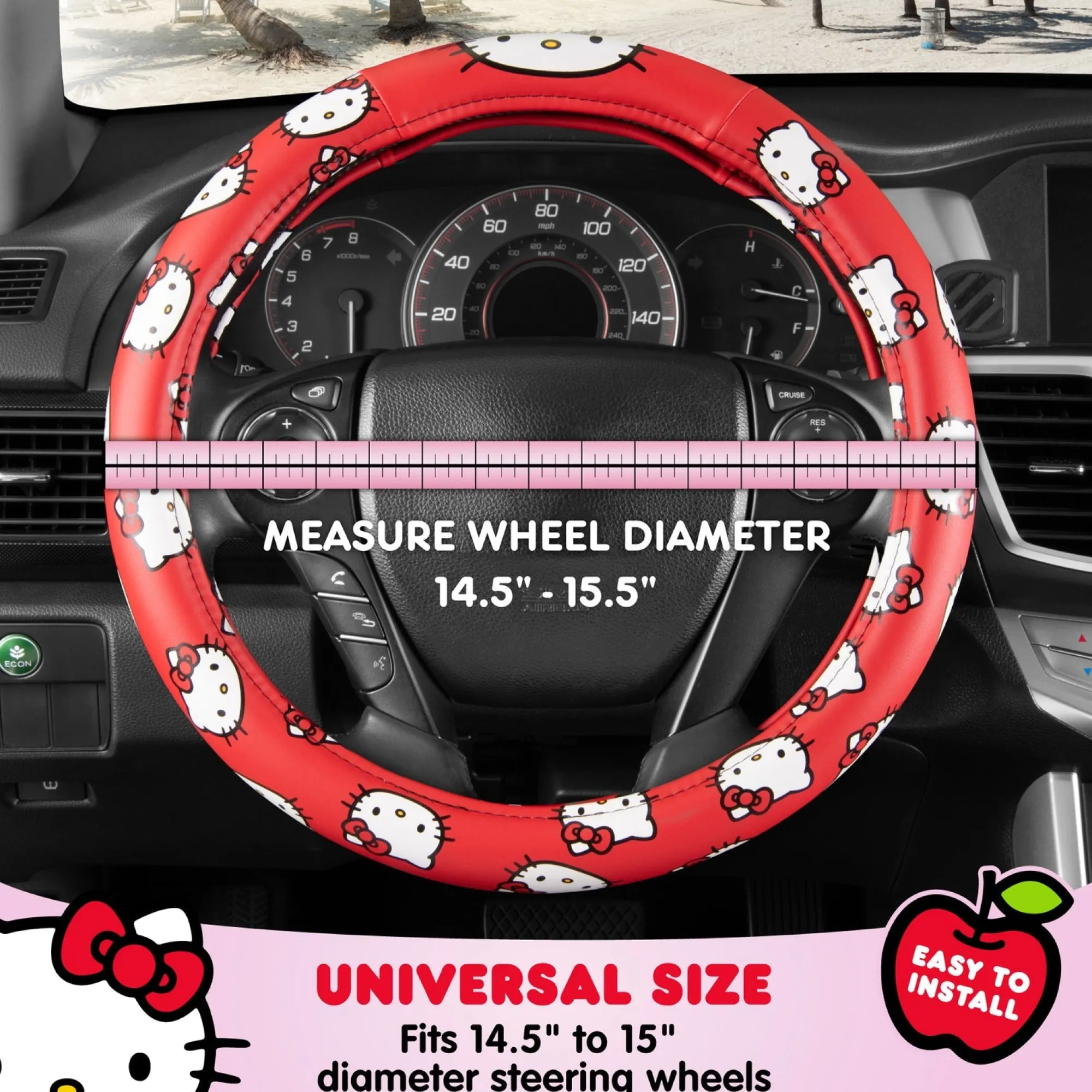 BDK AUTO Hello Kitty Classic Red Steering Wheel Cover