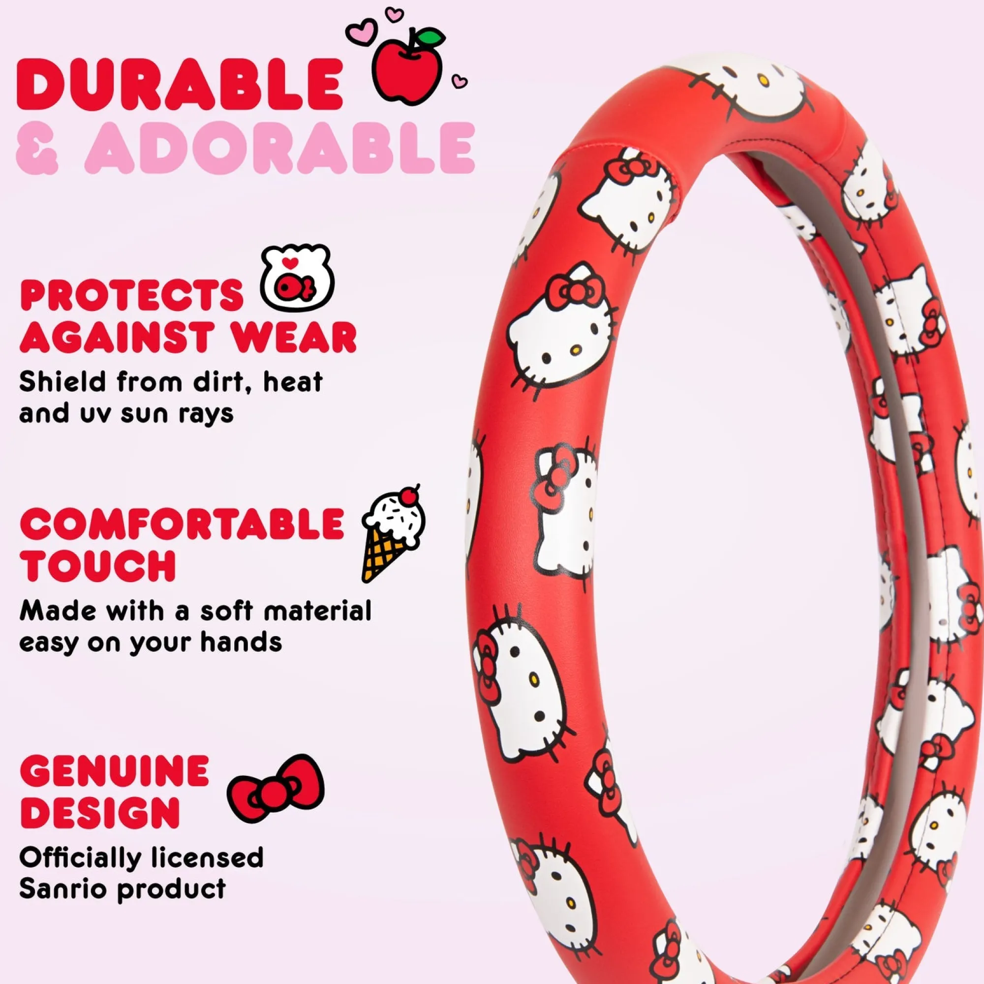 BDK AUTO Hello Kitty Classic Red Steering Wheel Cover