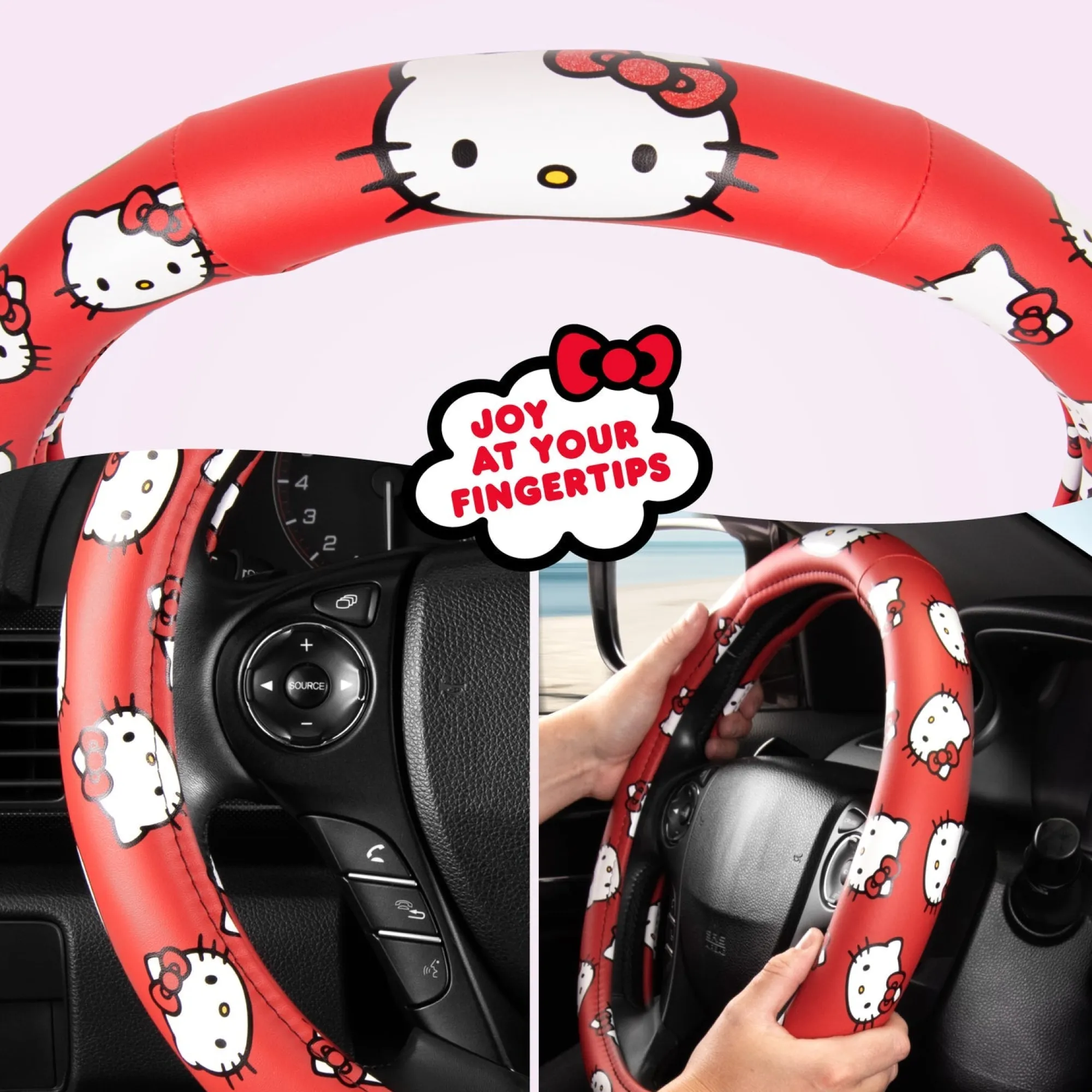 BDK AUTO Hello Kitty Classic Red Steering Wheel Cover