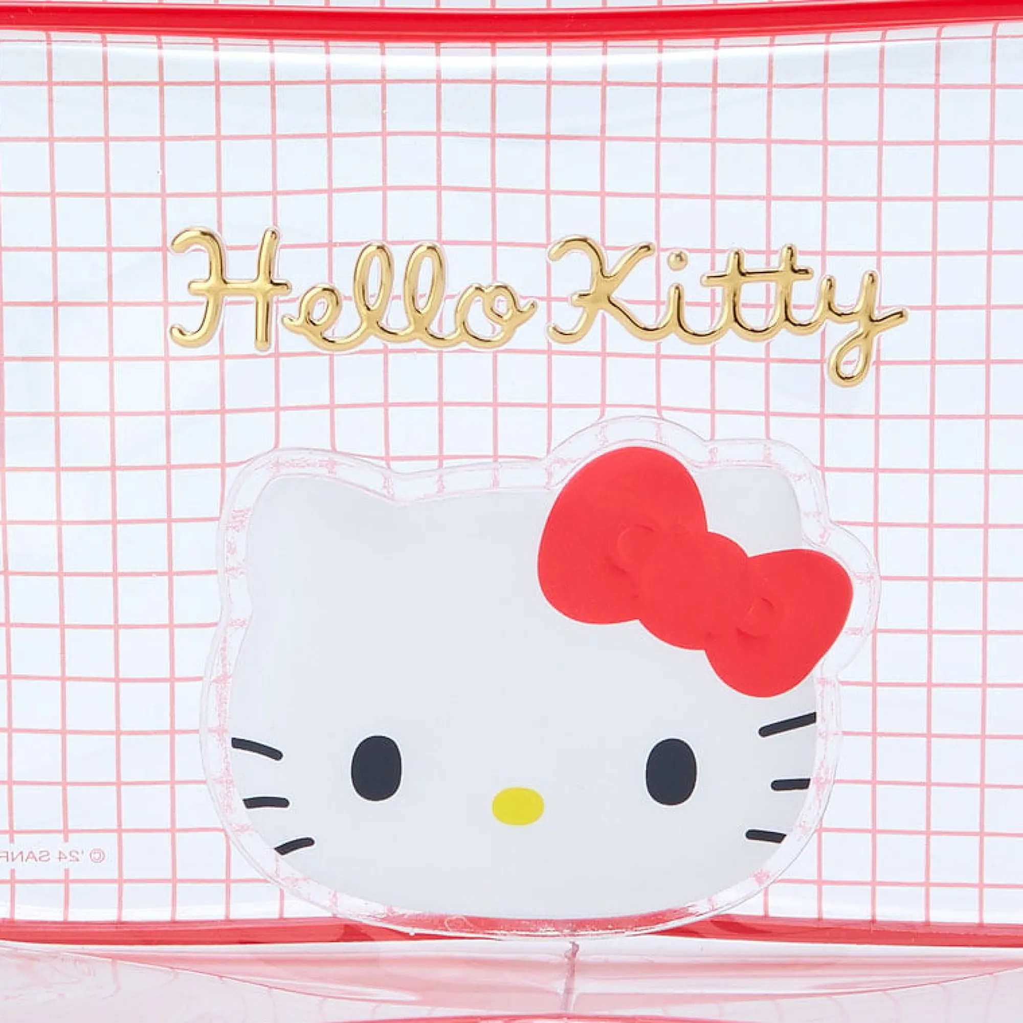 Japan Original Hello Kitty Clear Grid Zipper Pouch