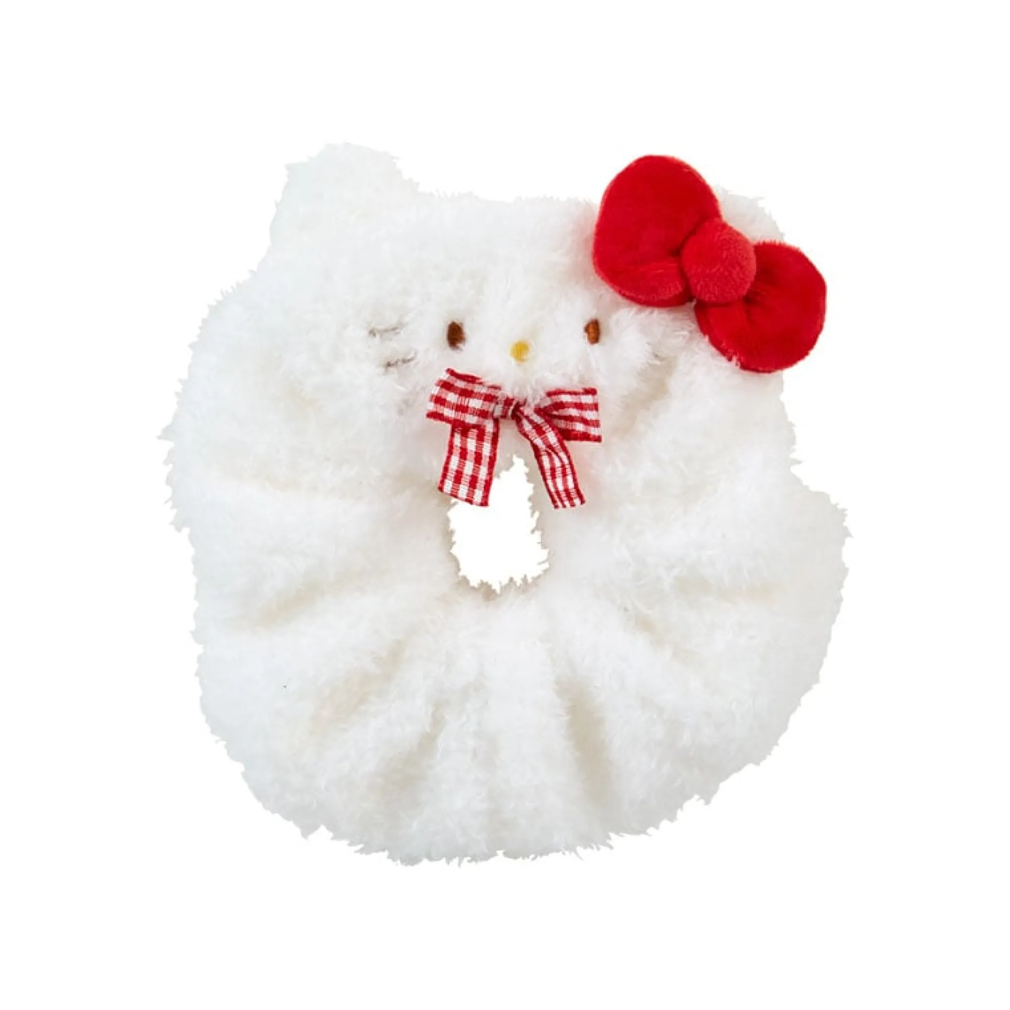 Japan Original Hello Kitty Cozy Plush Scrunchie (Gingham Bow)
