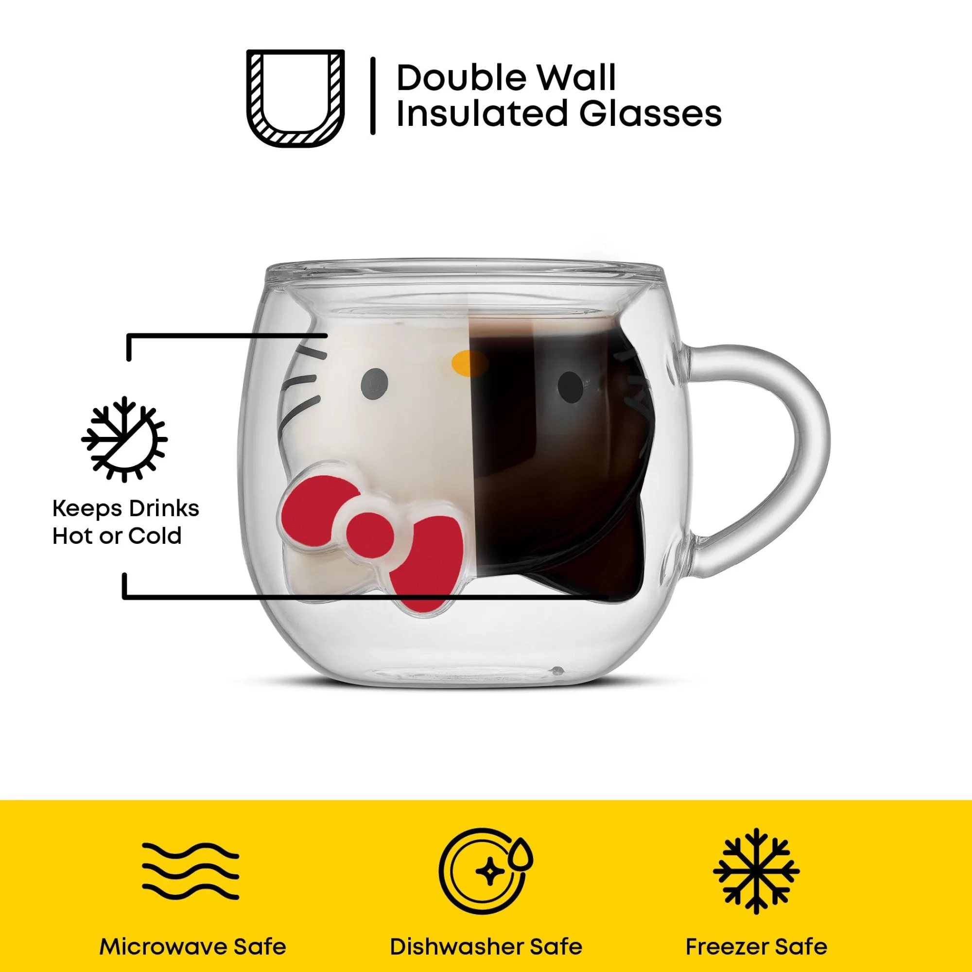 JoyJolt Hello Kitty 3D Double Wall Coffee Mug