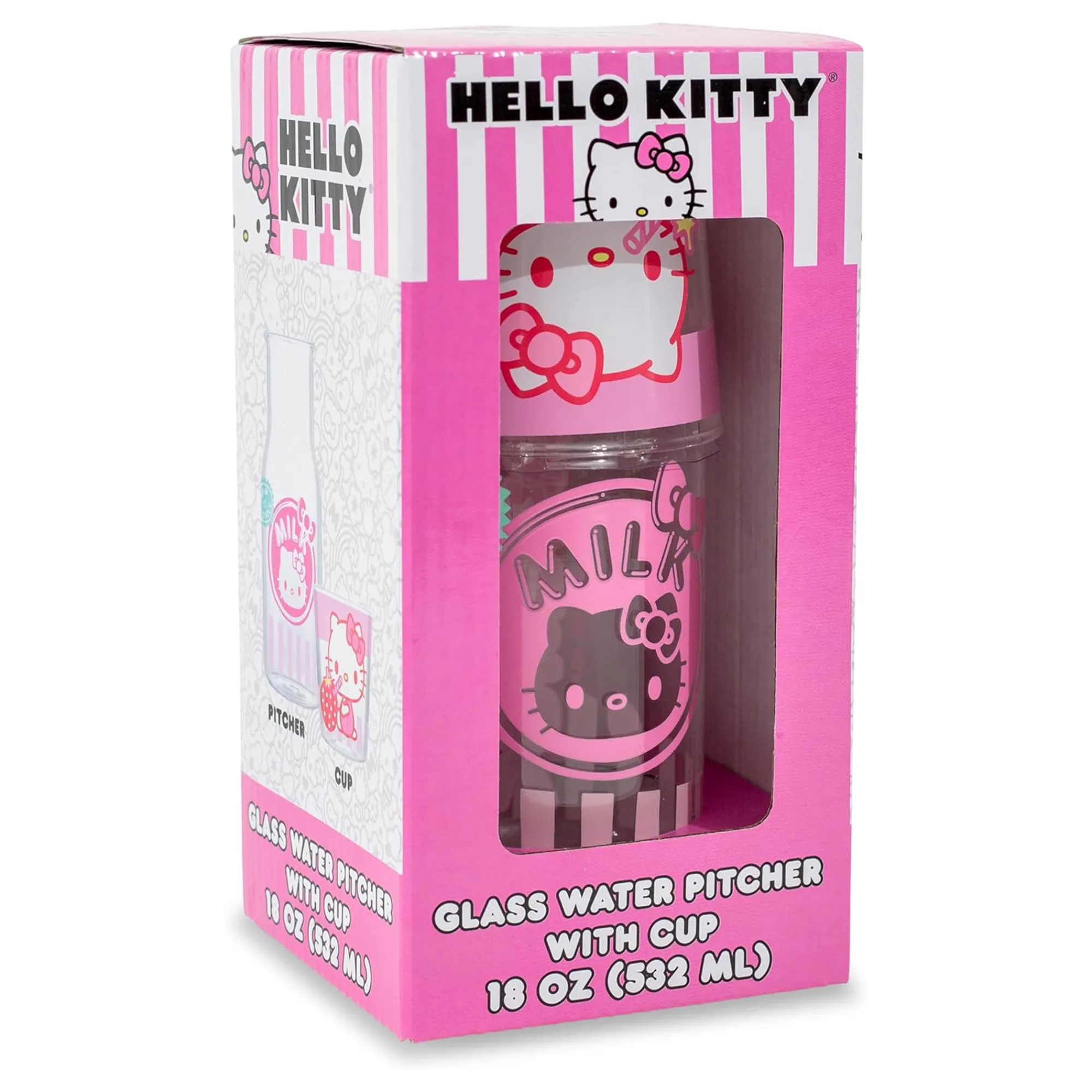 Silver Buffalo Hello Kitty Glass Carafe and Cup Set (Strawberry Milk)