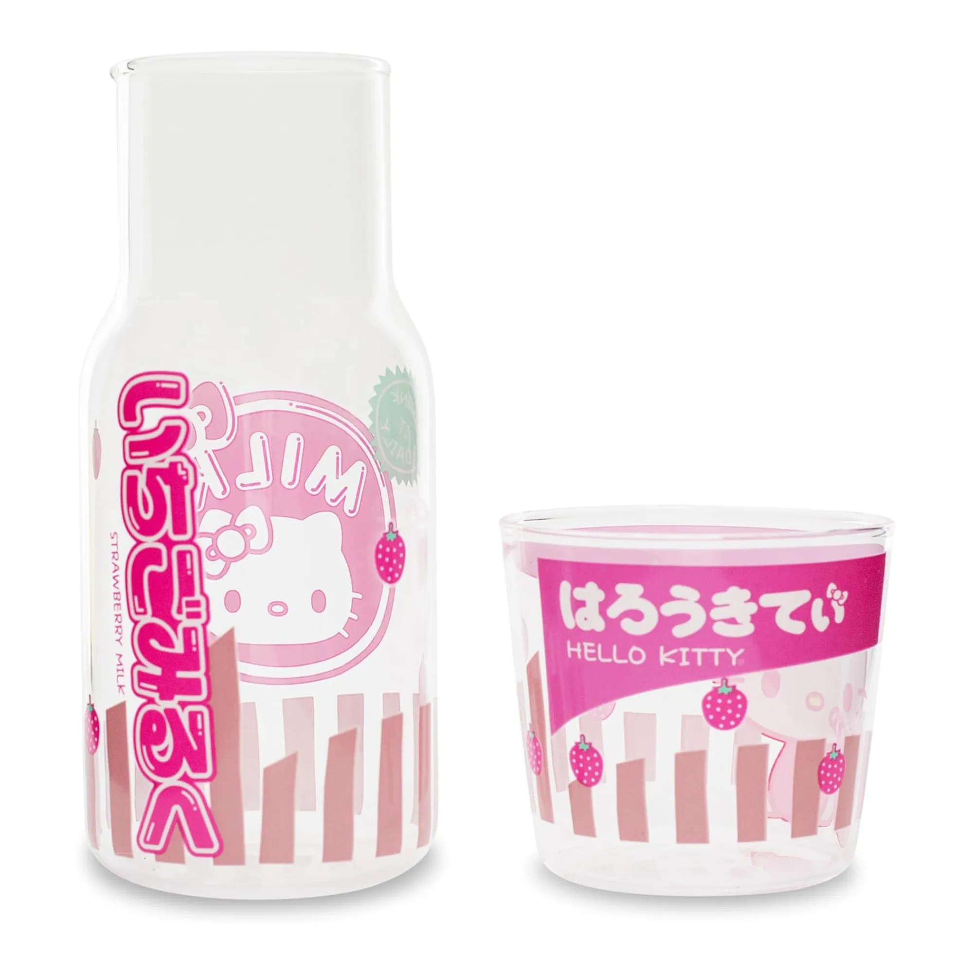 Silver Buffalo Hello Kitty Glass Carafe and Cup Set (Strawberry Milk)