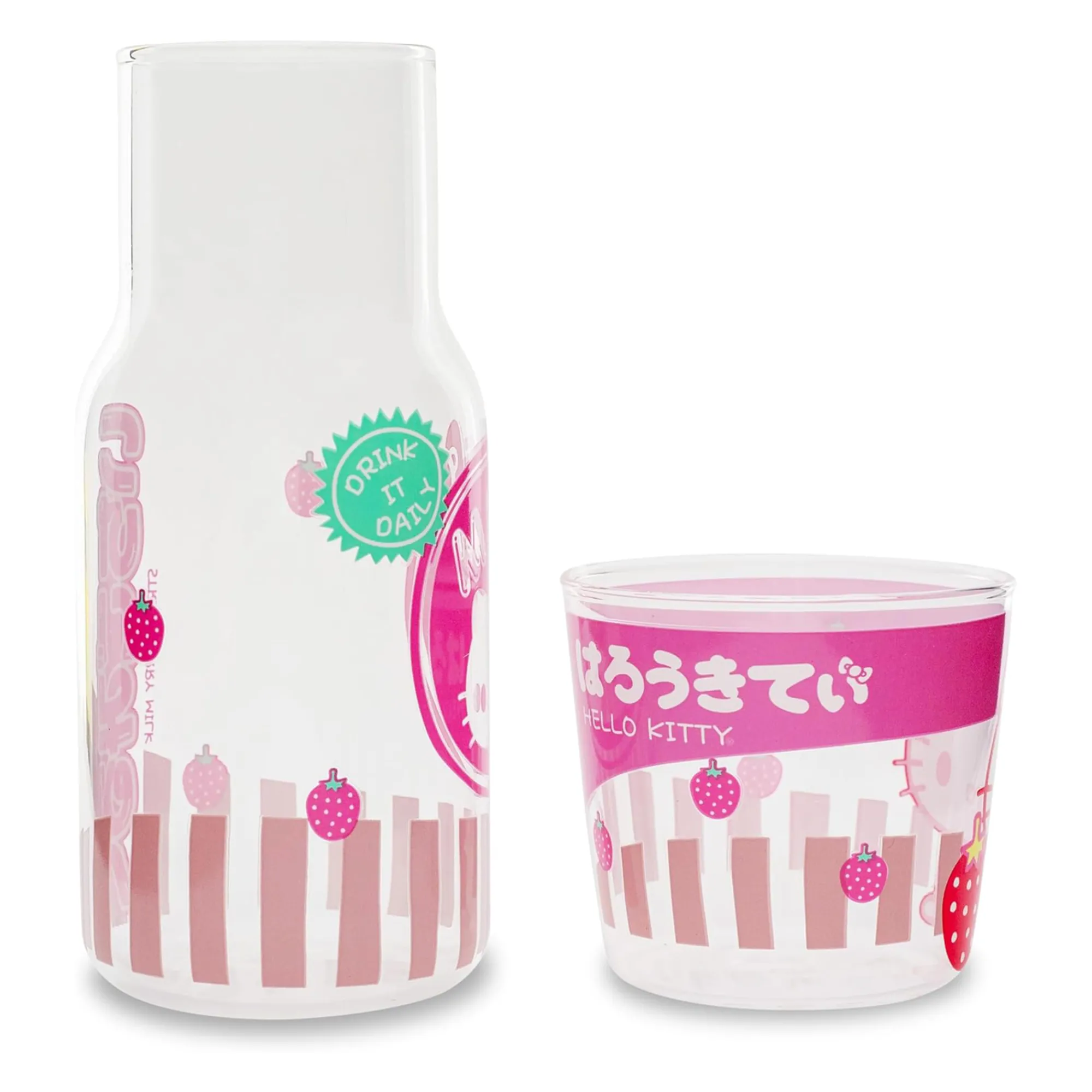 Silver Buffalo Hello Kitty Glass Carafe and Cup Set (Strawberry Milk)