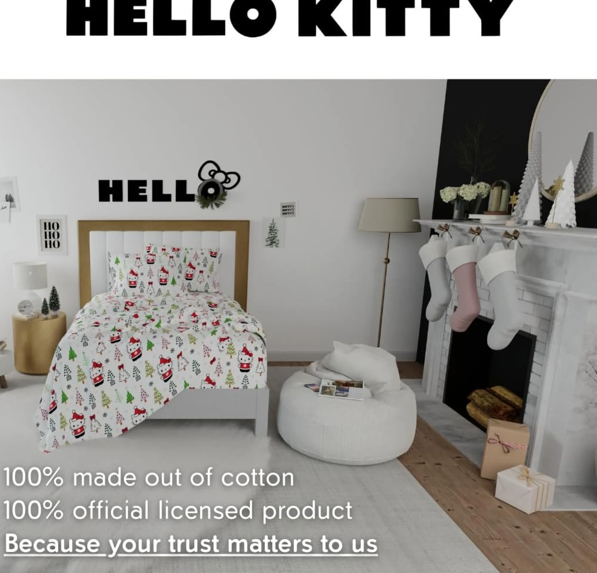 Franco Manufacturing Co Inc Hello Kitty Holiday Cotton Flannel Sheet Set