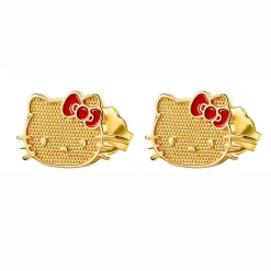 JACMEL JEWELRY INC Hello Kitty 10K Yellow Gold Stud Earrings With Enamel Bow