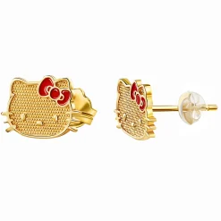 JACMEL JEWELRY INC Hello Kitty 10K Yellow Gold Stud Earrings With Enamel Bow