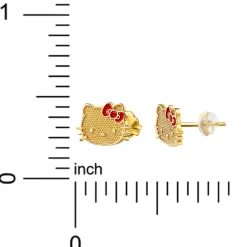 JACMEL JEWELRY INC Hello Kitty 10K Yellow Gold Stud Earrings With Enamel Bow