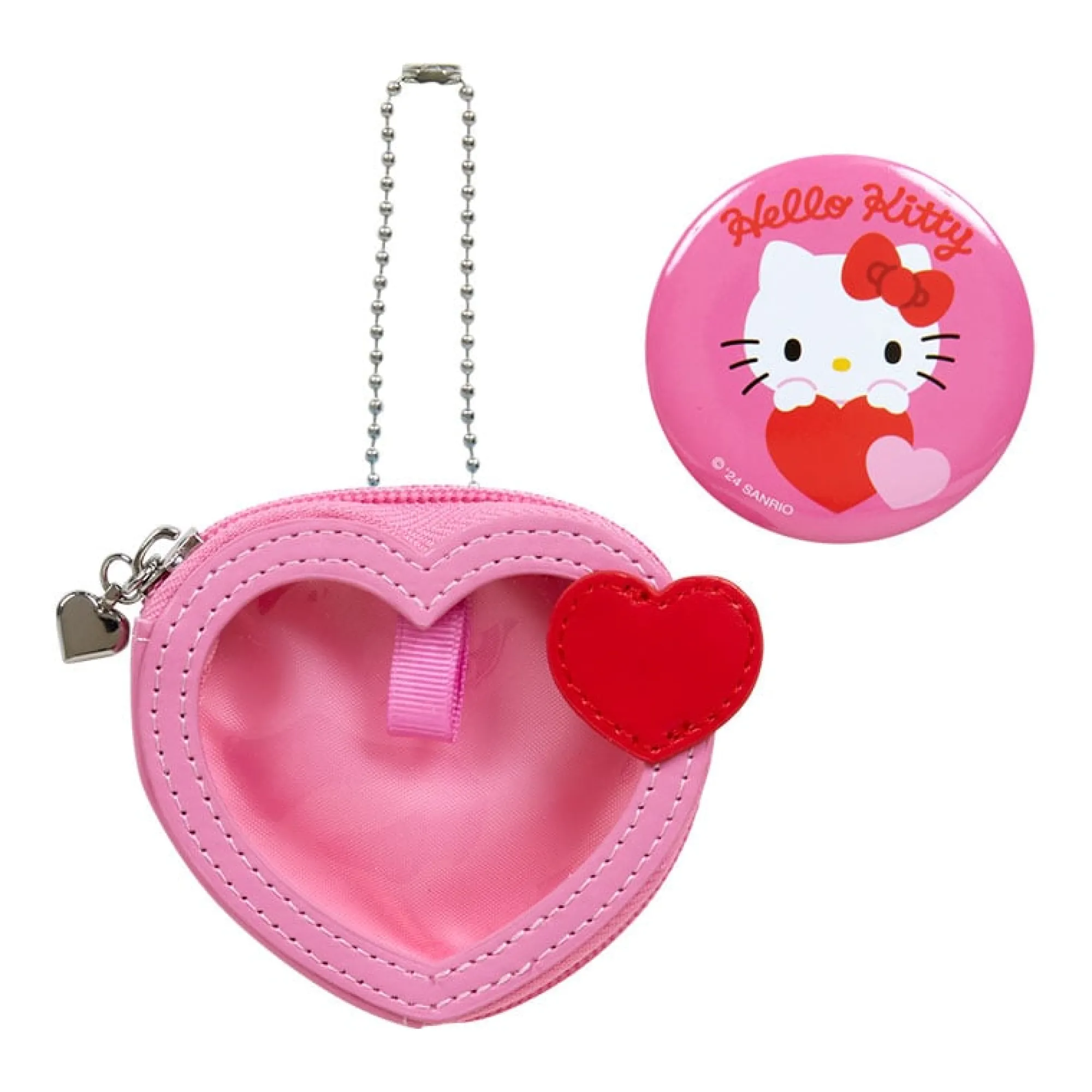 Japan Original Hello Kitty Mini Pouch and Pin Set (Big Heart Series)