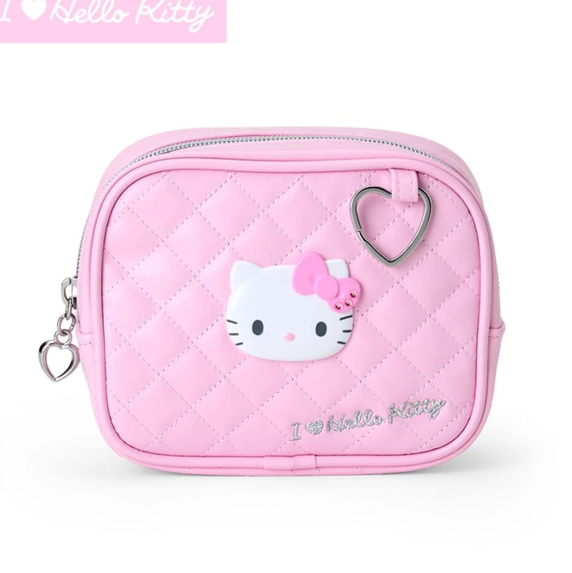 Japan Original Hello Kitty Pink Quilted Zipper Pouch (I Love Hello Kitty Series)
