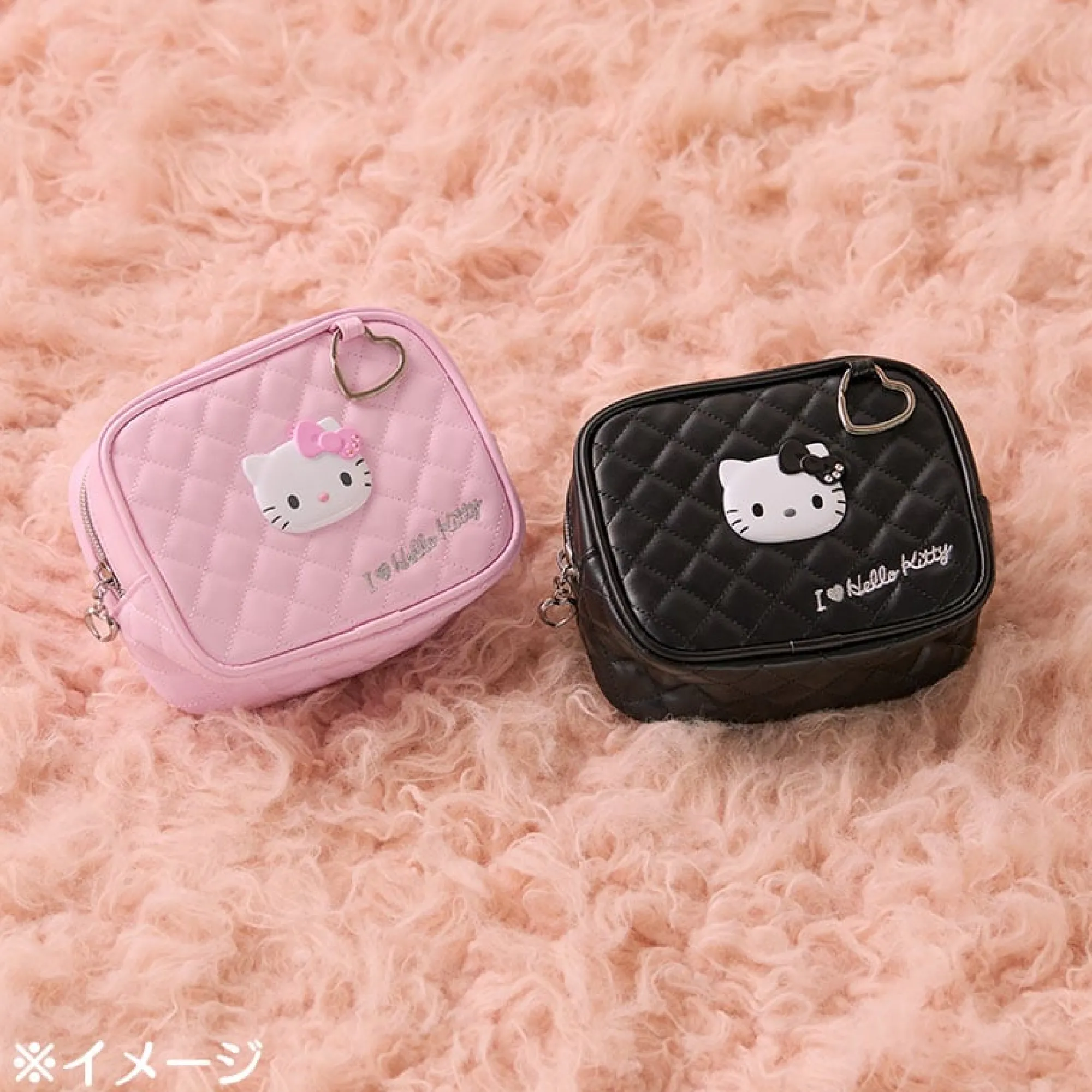 Japan Original Hello Kitty Pink Quilted Zipper Pouch (I Love Hello Kitty Series)