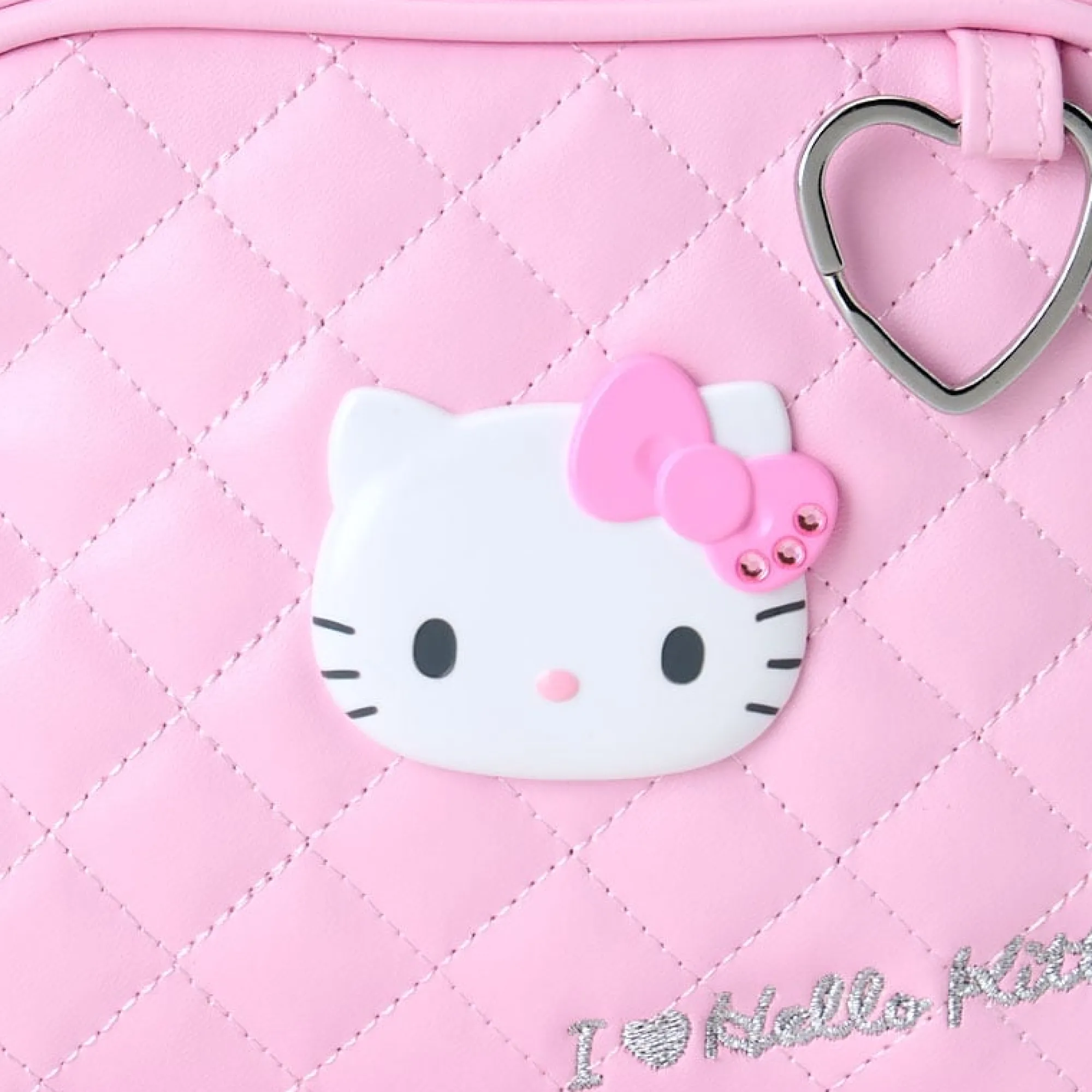 Japan Original Hello Kitty Pink Quilted Zipper Pouch (I Love Hello Kitty Series)