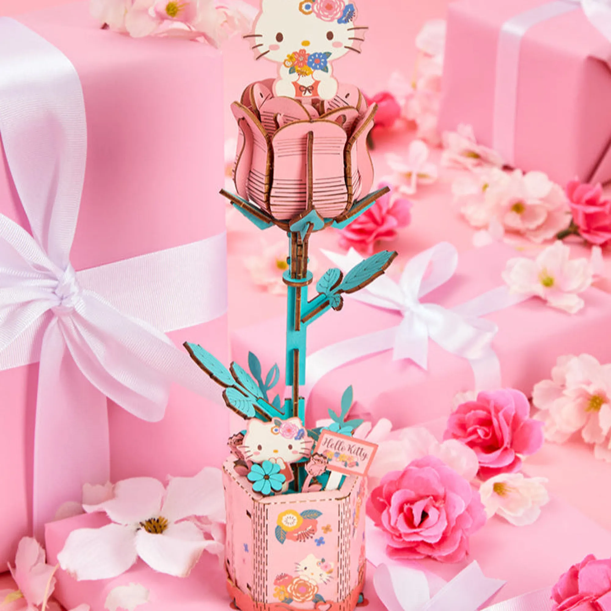 HANDS CRAFT Hello Kitty Pink Rose 3D Wooden Puzzle