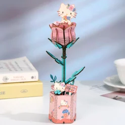 HANDS CRAFT Hello Kitty Pink Rose 3D Wooden Puzzle
