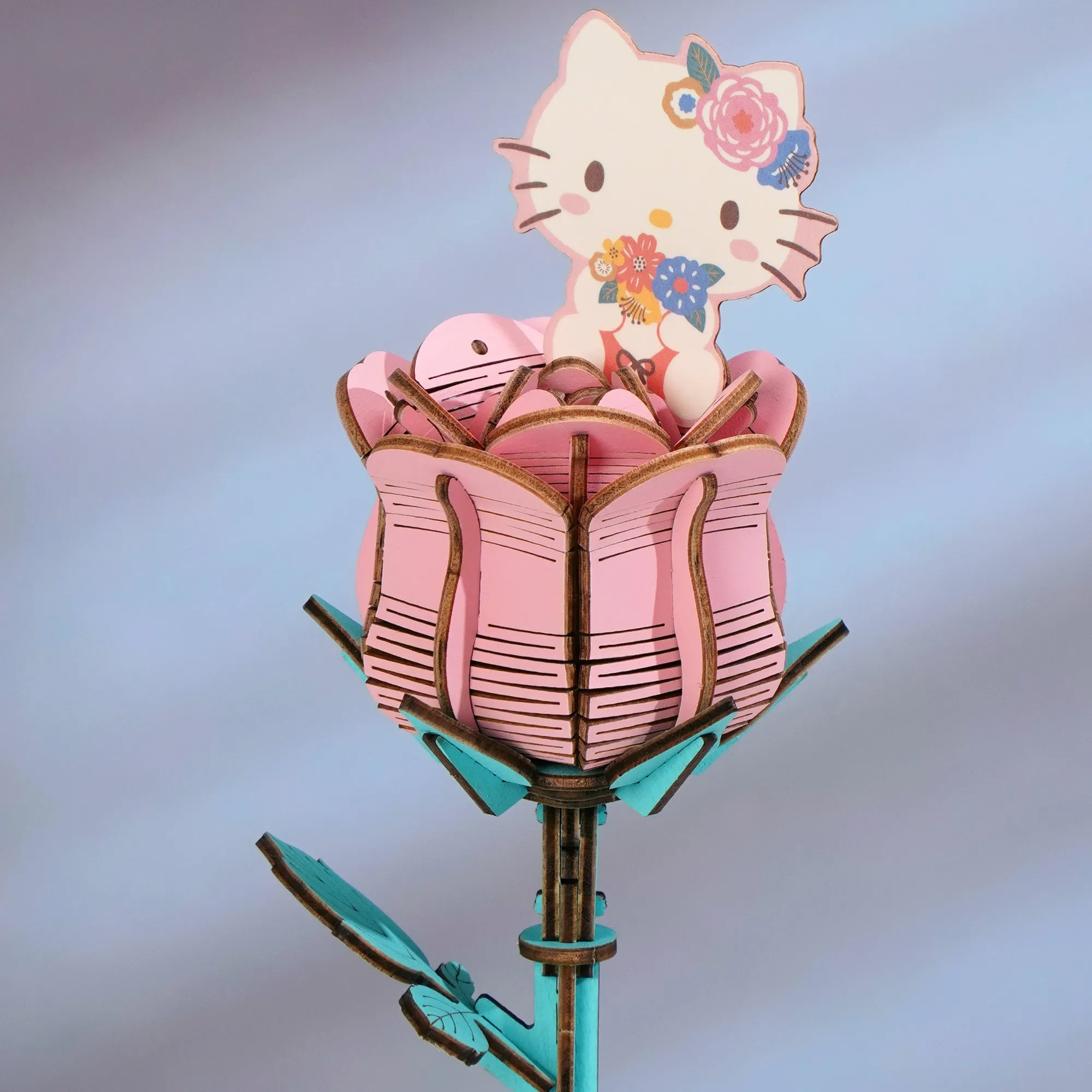 HANDS CRAFT Hello Kitty Pink Rose 3D Wooden Puzzle