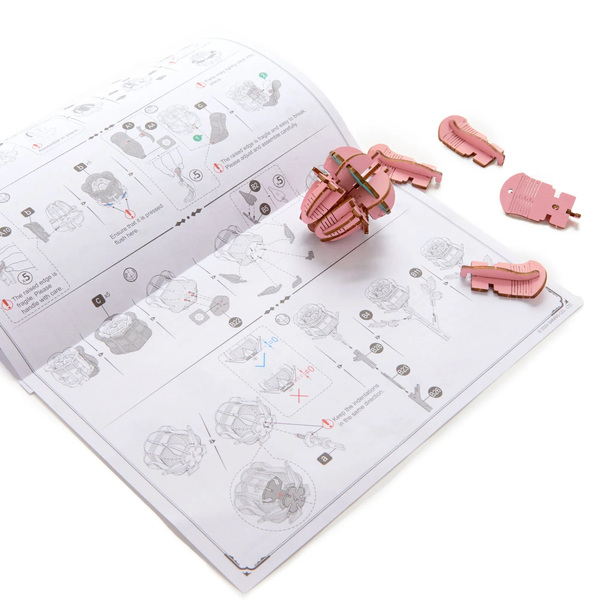 HANDS CRAFT Hello Kitty Pink Rose 3D Wooden Puzzle