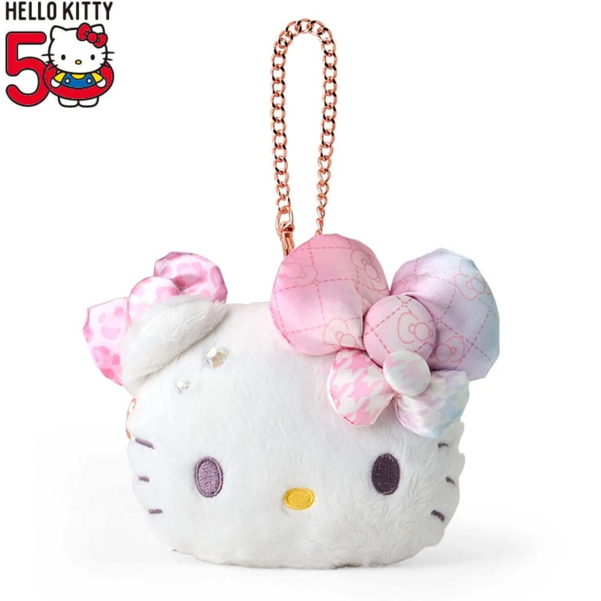 Japan Original Hello Kitty Plush ID Card Holder 50th Anniv. (Fashionable Ribbons Series)