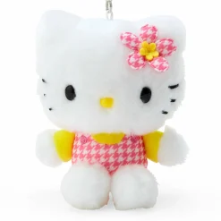 Japan Original Hello Kitty Plush Mascot Keychain (Floral Houndstooth Series)