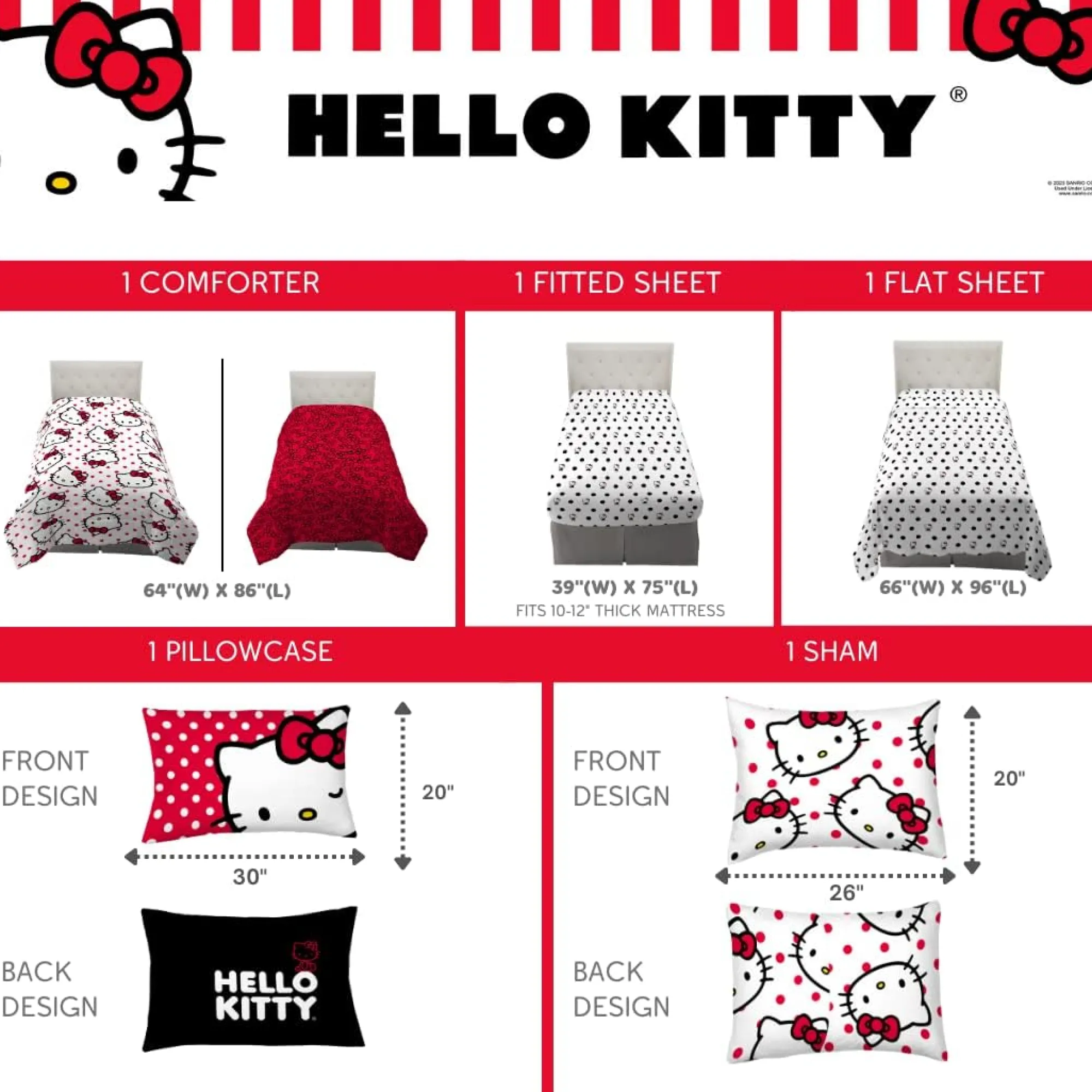 Franco Manufacturing Co Inc Hello Kitty Polka Dot Party Bedding Set