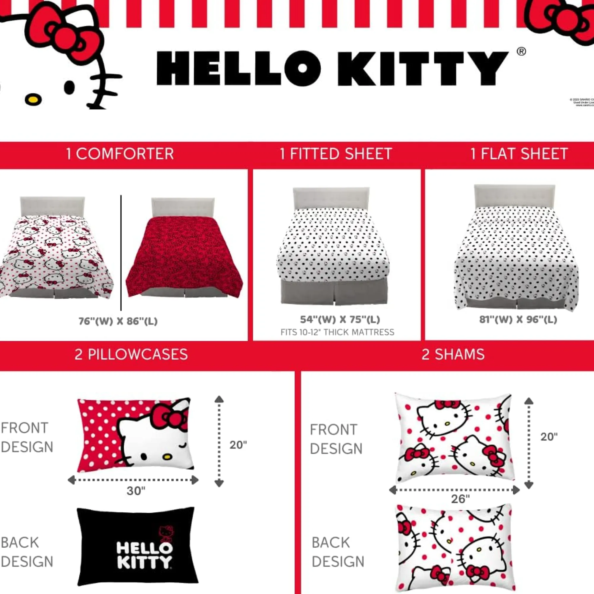 Franco Manufacturing Co Inc Hello Kitty Polka Dot Party Bedding Set