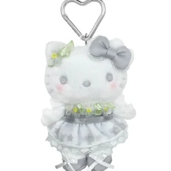 Global Original Hello Kitty Silver Plush Mascot Keychain (50th Anniv. Floral Series)