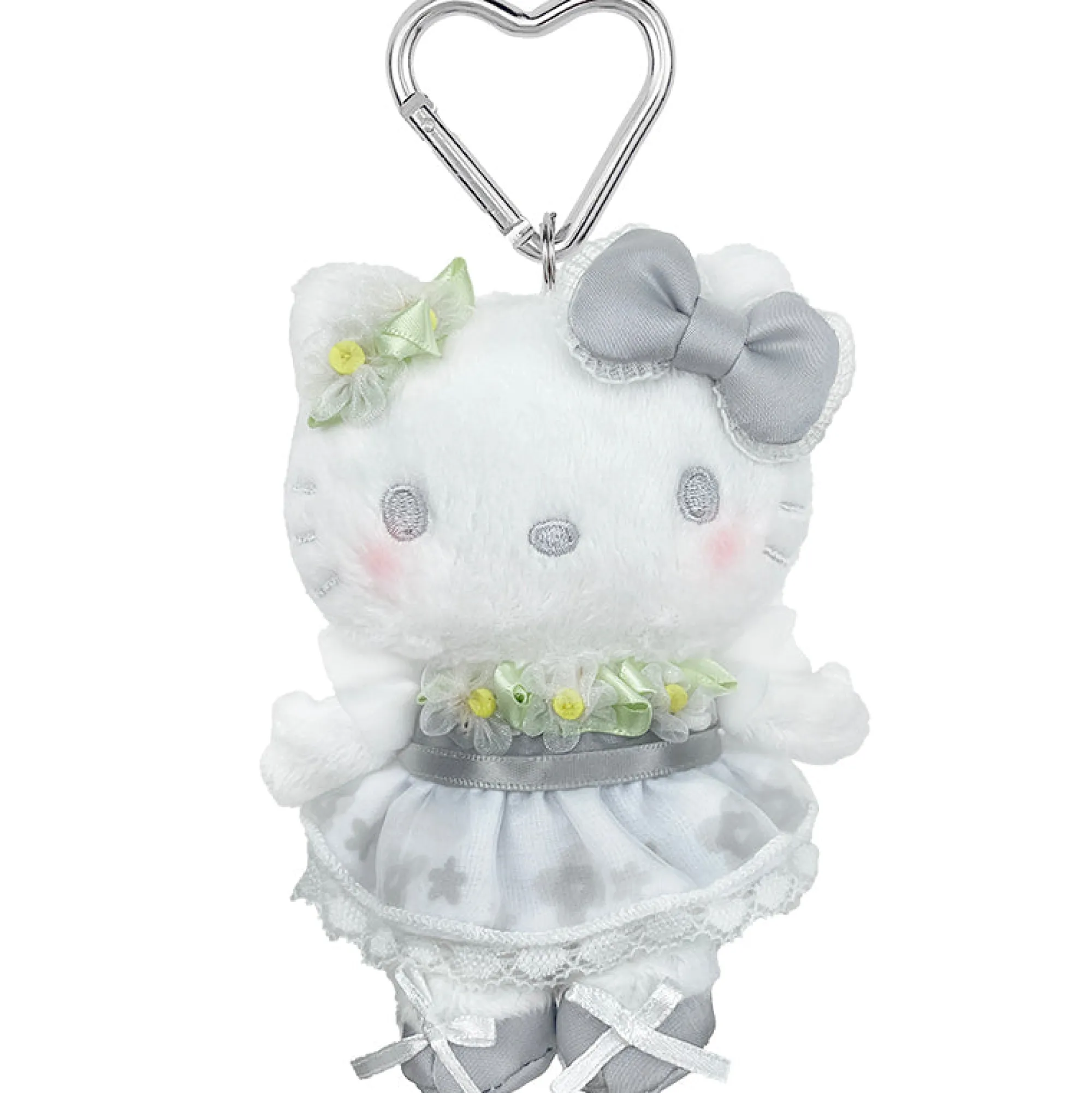 Global Original Hello Kitty Silver Plush Mascot Keychain (50th Anniv. Floral Series)
