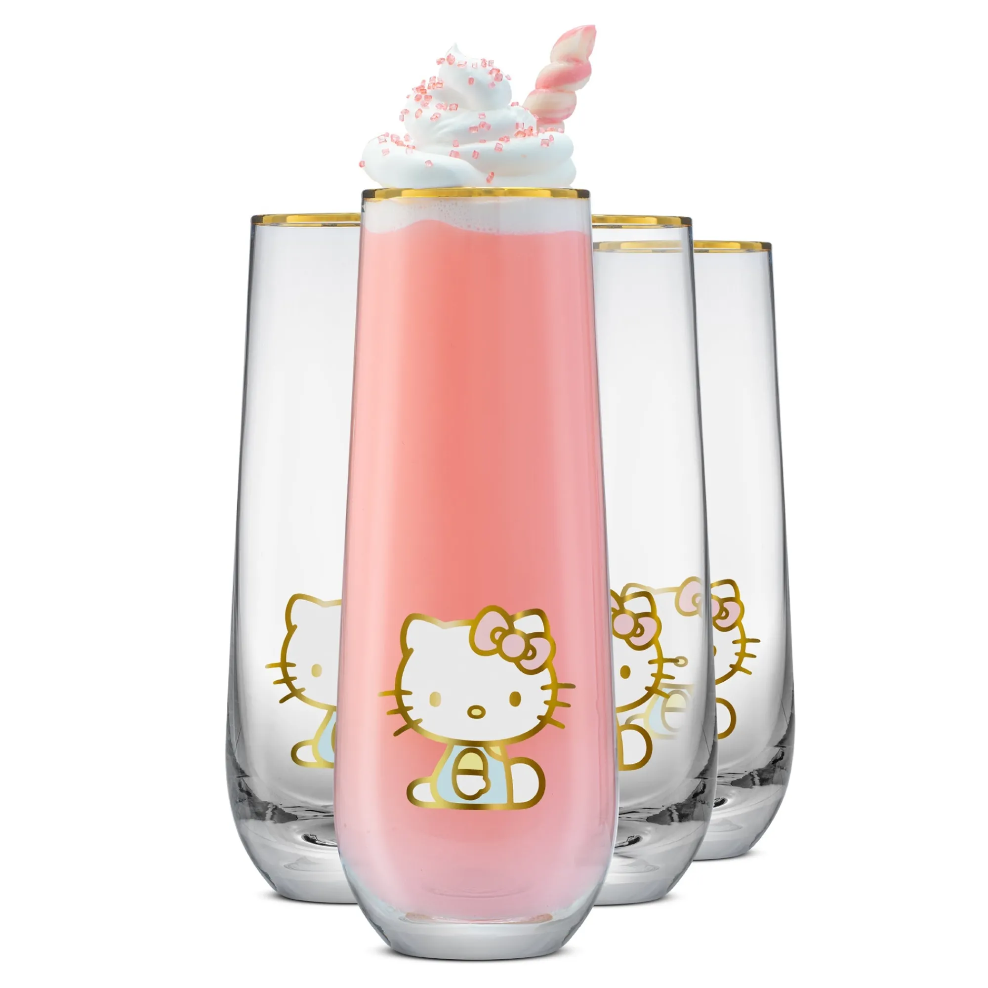 JoyJolt Hello Kitty Stay Gold Stemless Flutes (Set of 4)