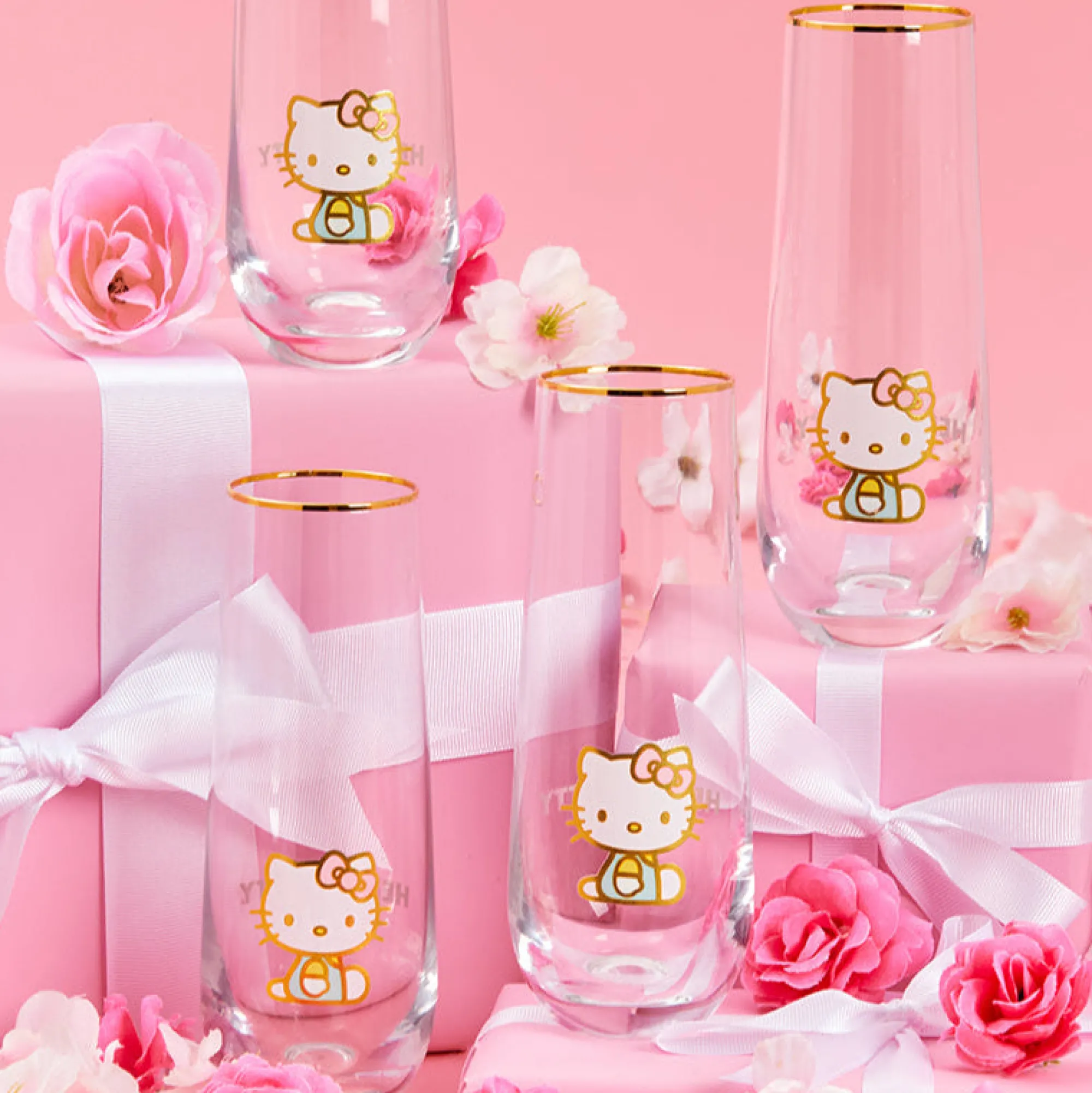 JoyJolt Hello Kitty Stay Gold Stemless Flutes (Set of 4)