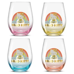 JoyJolt Hello Kitty Sweet Rainbow Stemless Glasses (Set of 4)