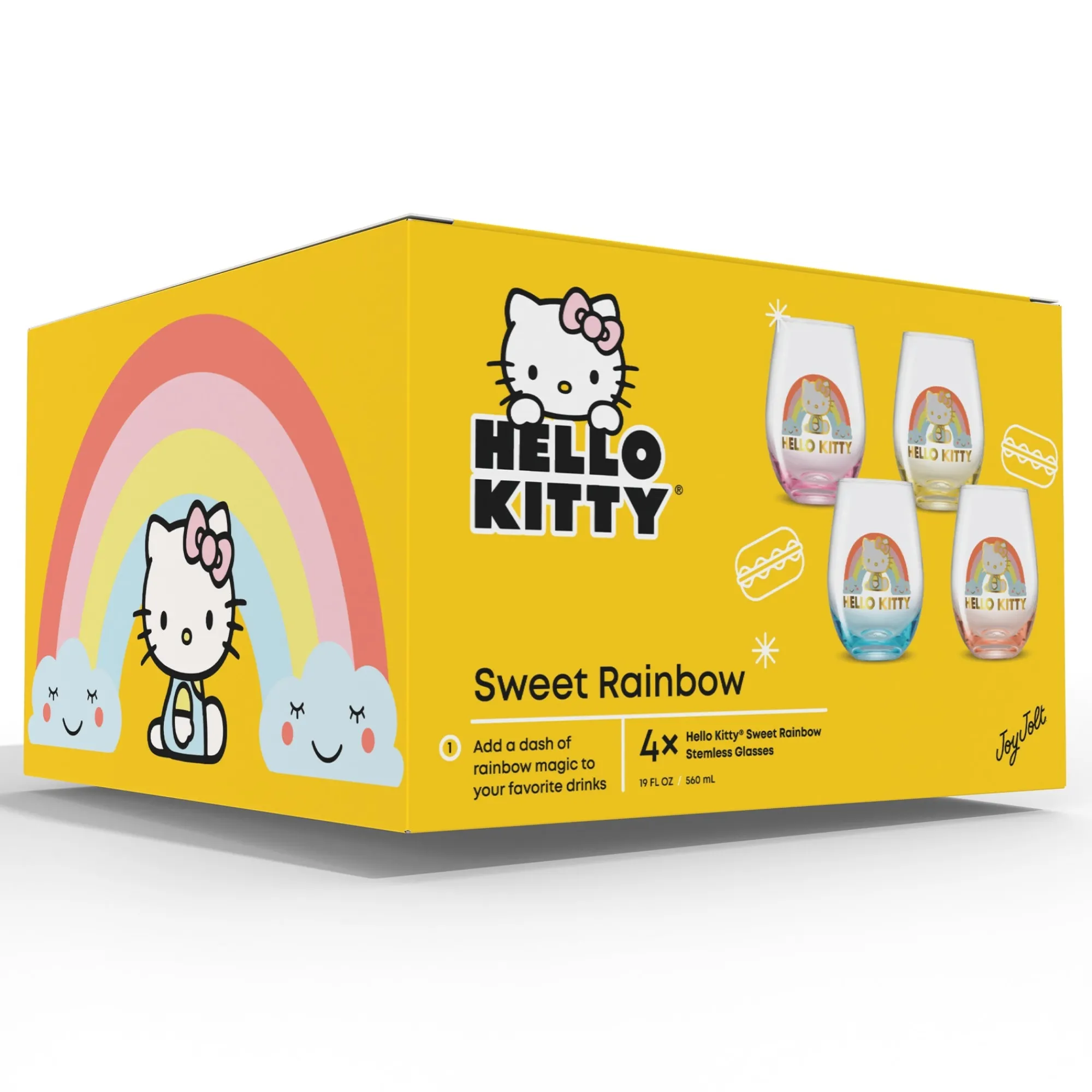 JoyJolt Hello Kitty Sweet Rainbow Stemless Glasses (Set of 4)