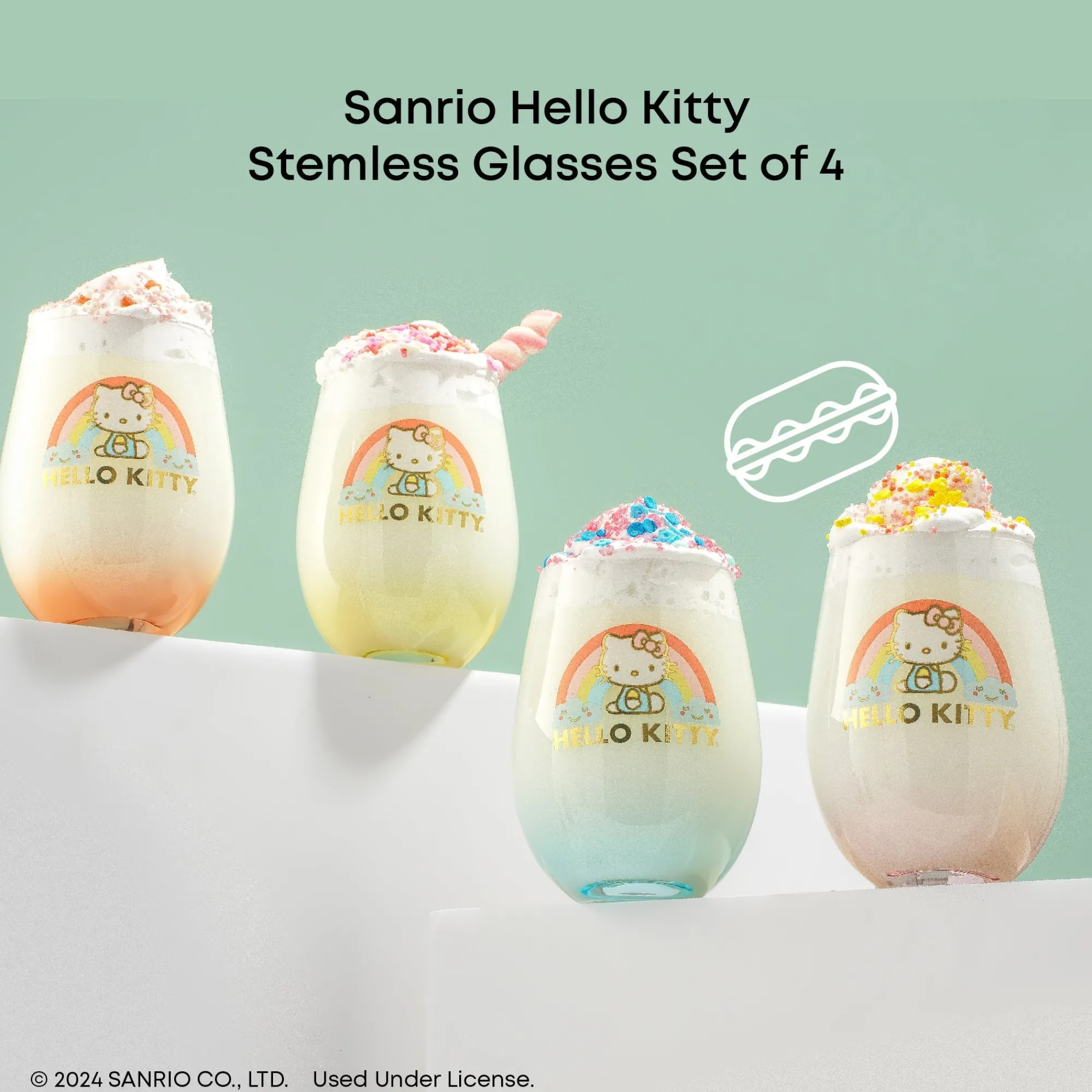 JoyJolt Hello Kitty Sweet Rainbow Stemless Glasses (Set of 4)