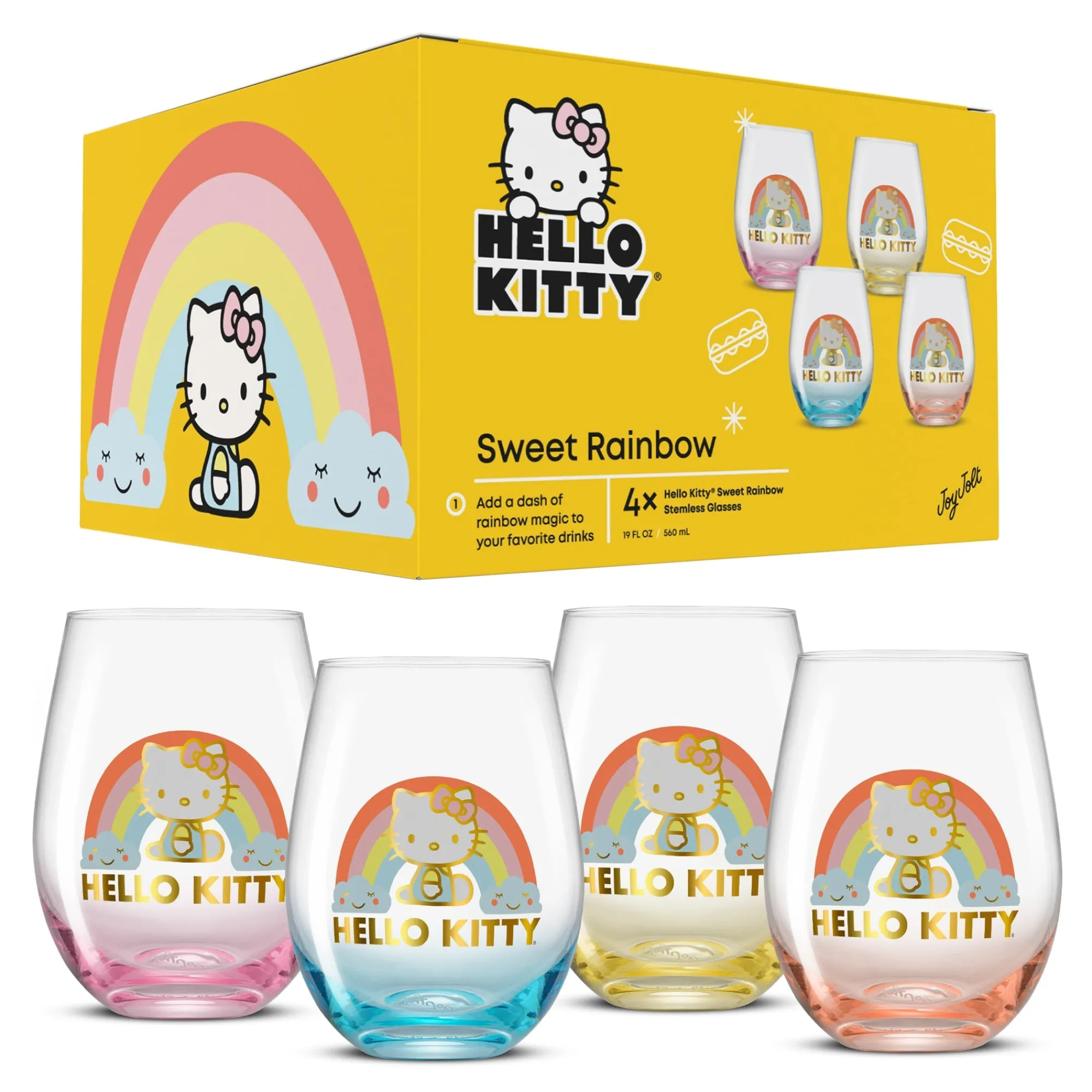 JoyJolt Hello Kitty Sweet Rainbow Stemless Glasses (Set of 4)