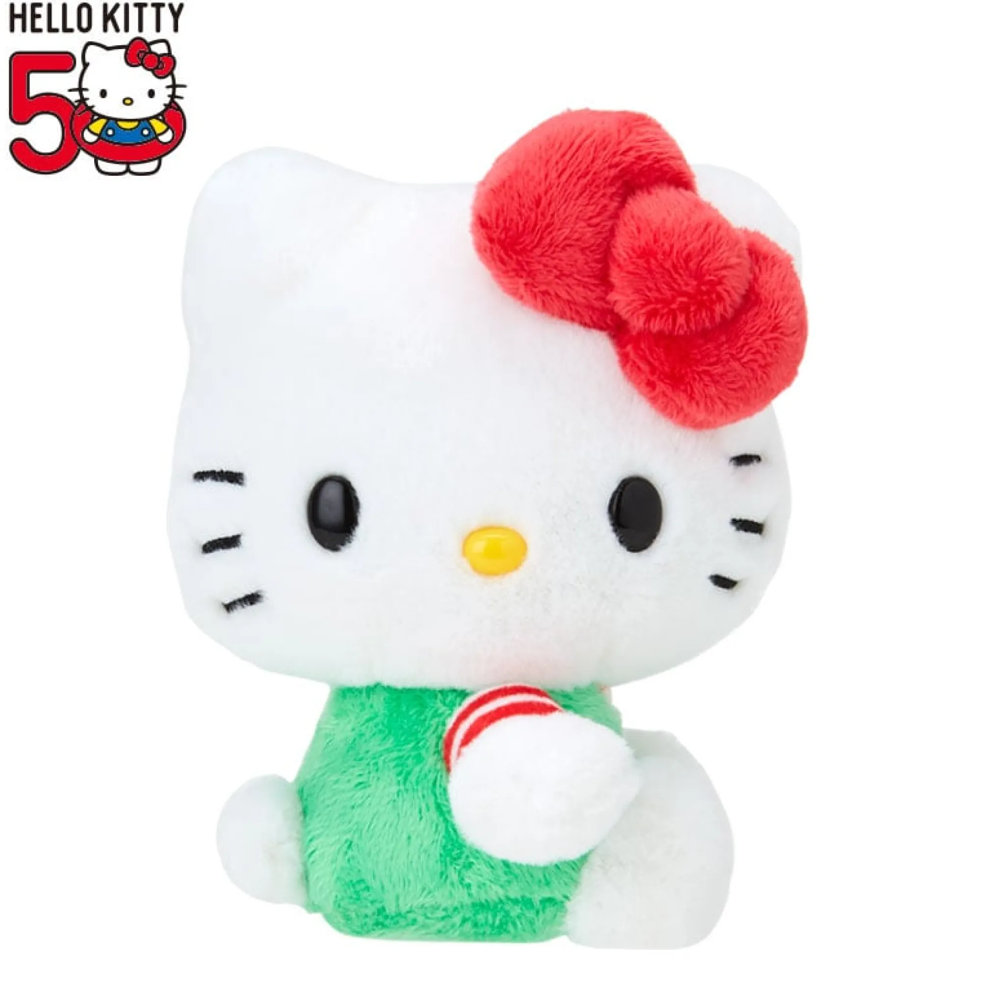 Japan Original Hello Kitty 50th Anniv. Plush Mascot (Green Overalls)