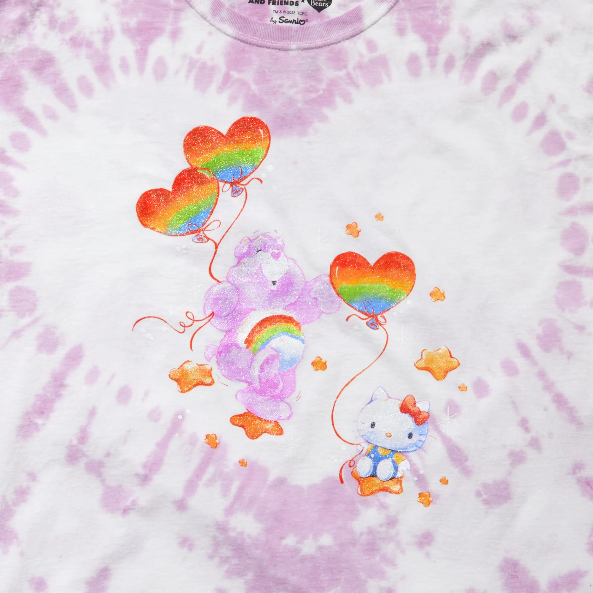 BIOWORLD Hello Kitty x Care Bears Tie-Dye Glitter Tee