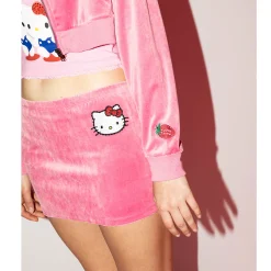 BIOWORLD Hello Kitty x Dumbgood Pink Velour Mini Skirt (50th Anniv.)