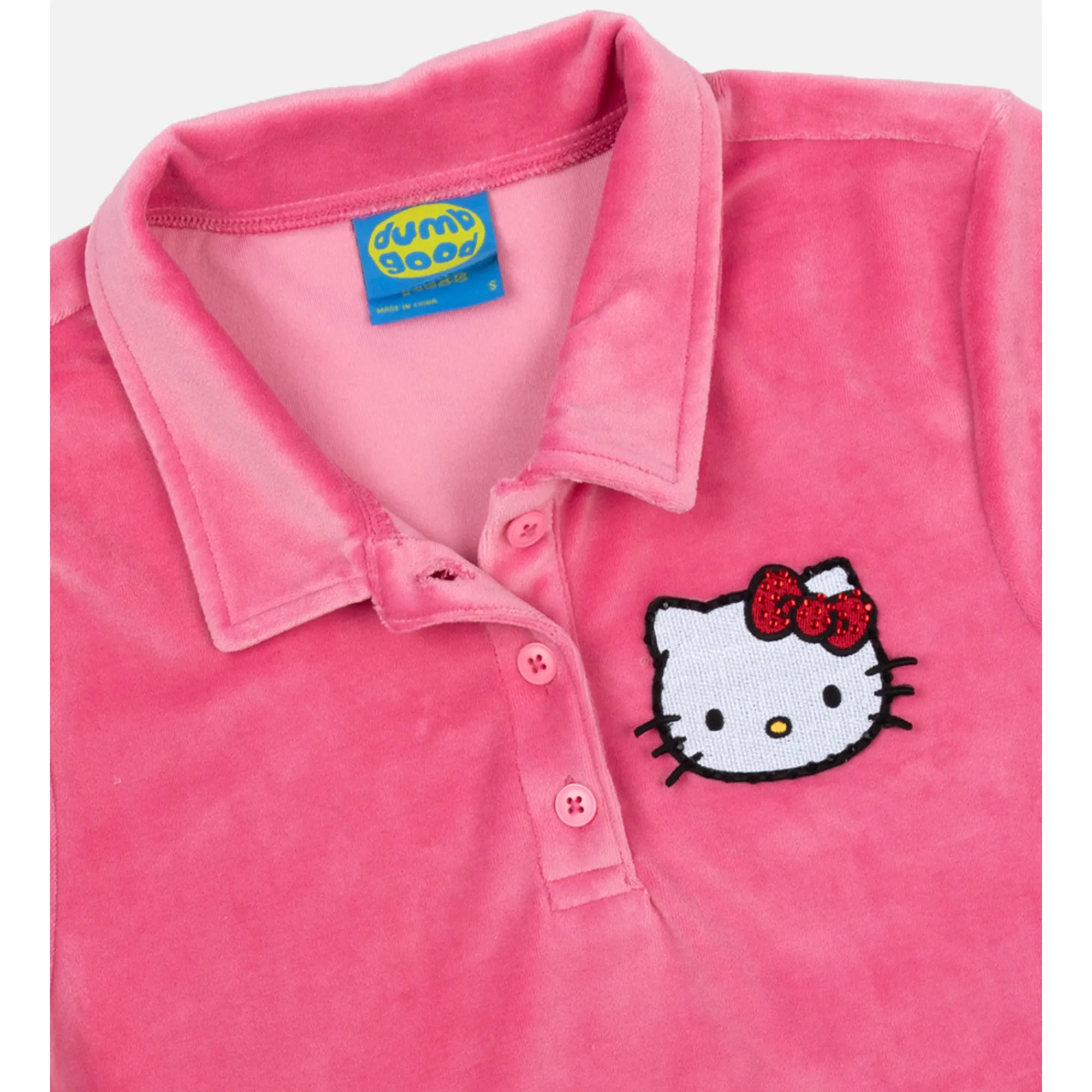 BIOWORLD Hello Kitty x Dumbgood Velour Cropped Polo (50th Anniv.)