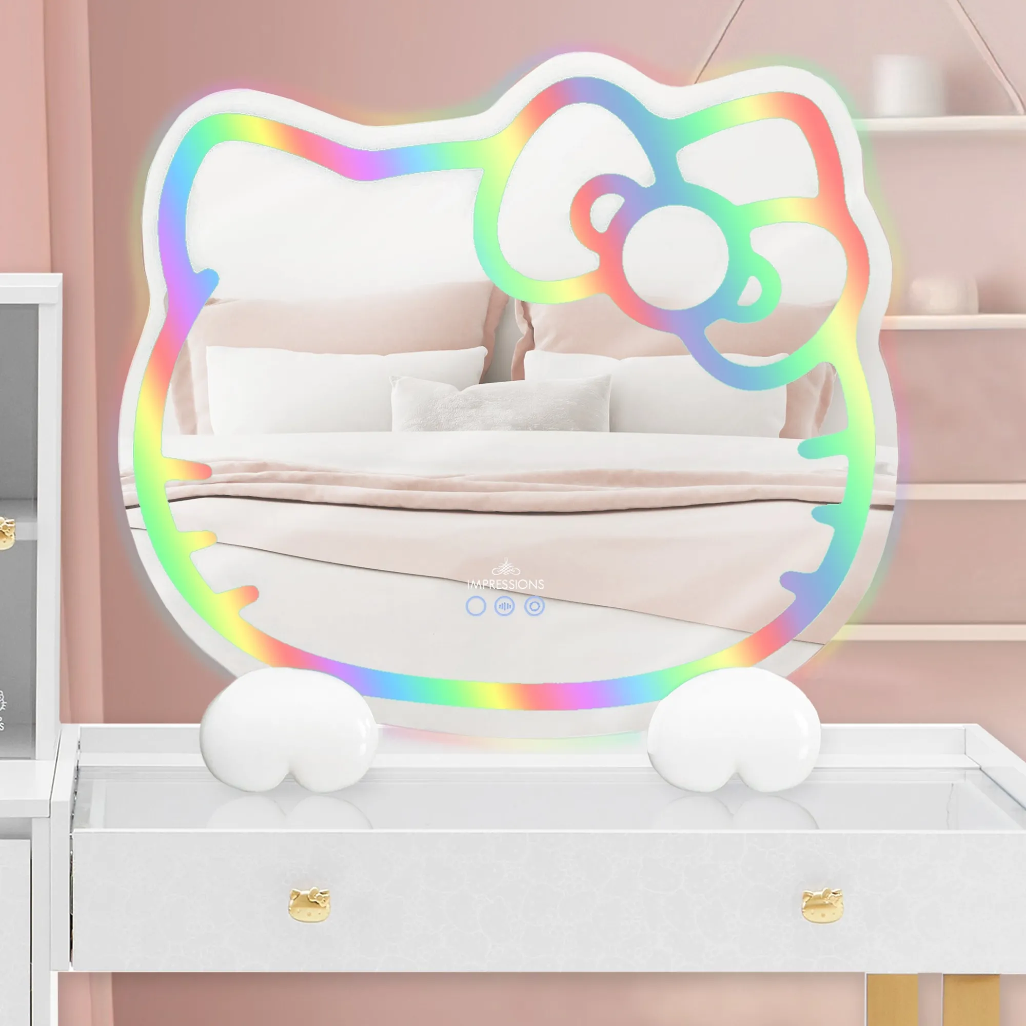 Impressions Vanity Co. Hello Kitty x Impressions Vanity RGB Wall Mirror 2.0 W/ Bluetooth Speakers and Specialty Base