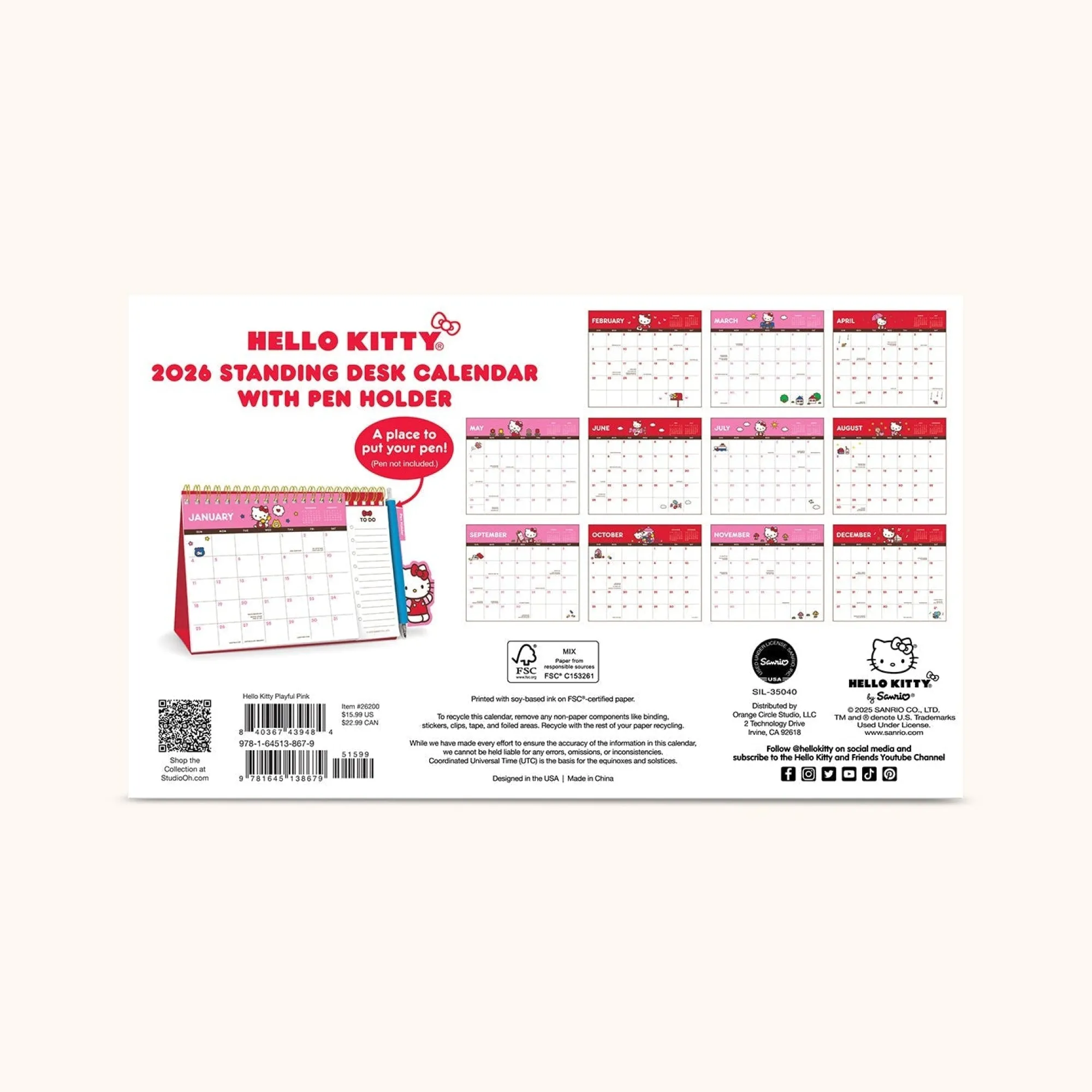 Studio Oh! Hello Kitty x 2026 Standing Desk Easel Calendar with Pen Holder