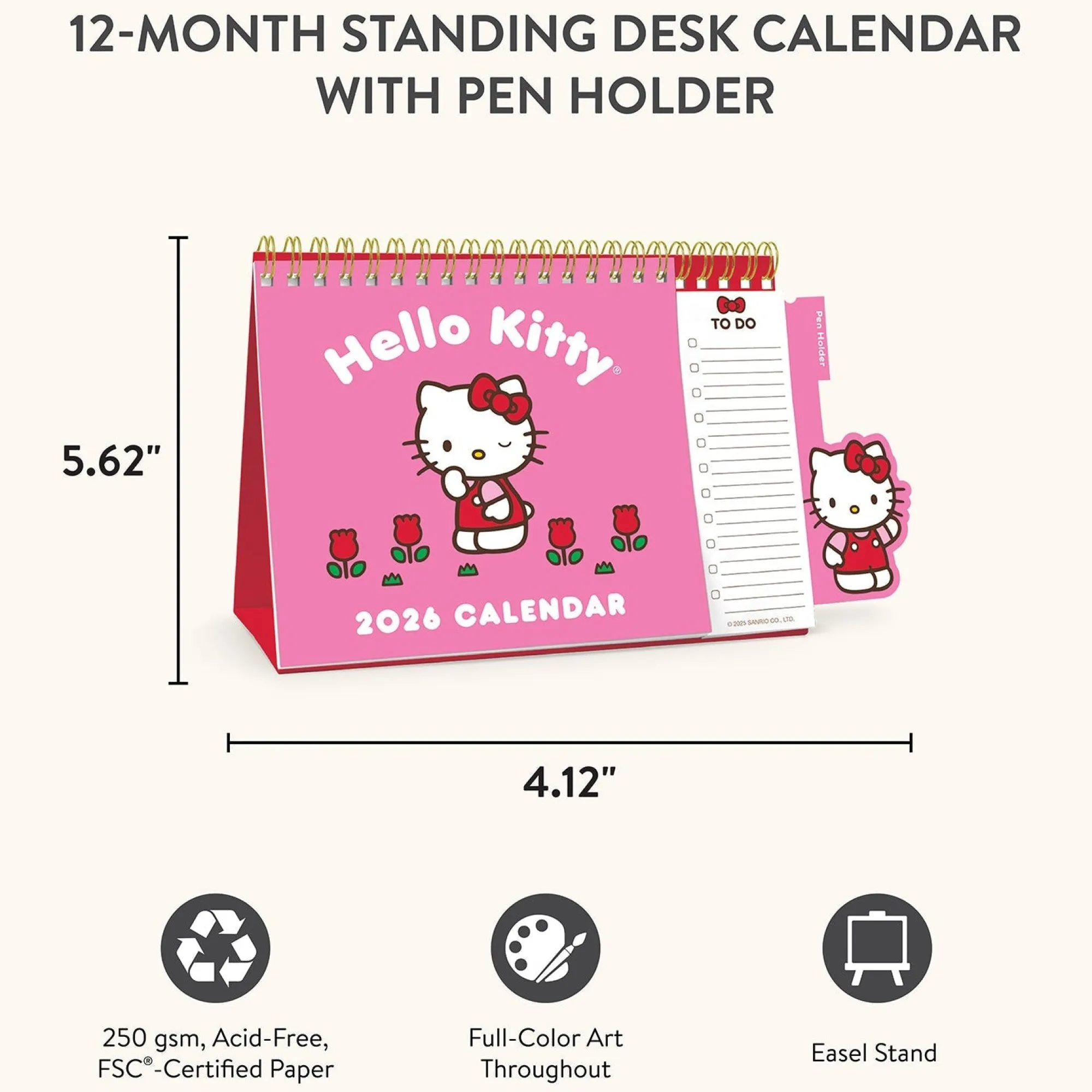 Studio Oh! Hello Kitty x 2026 Standing Desk Easel Calendar with Pen Holder