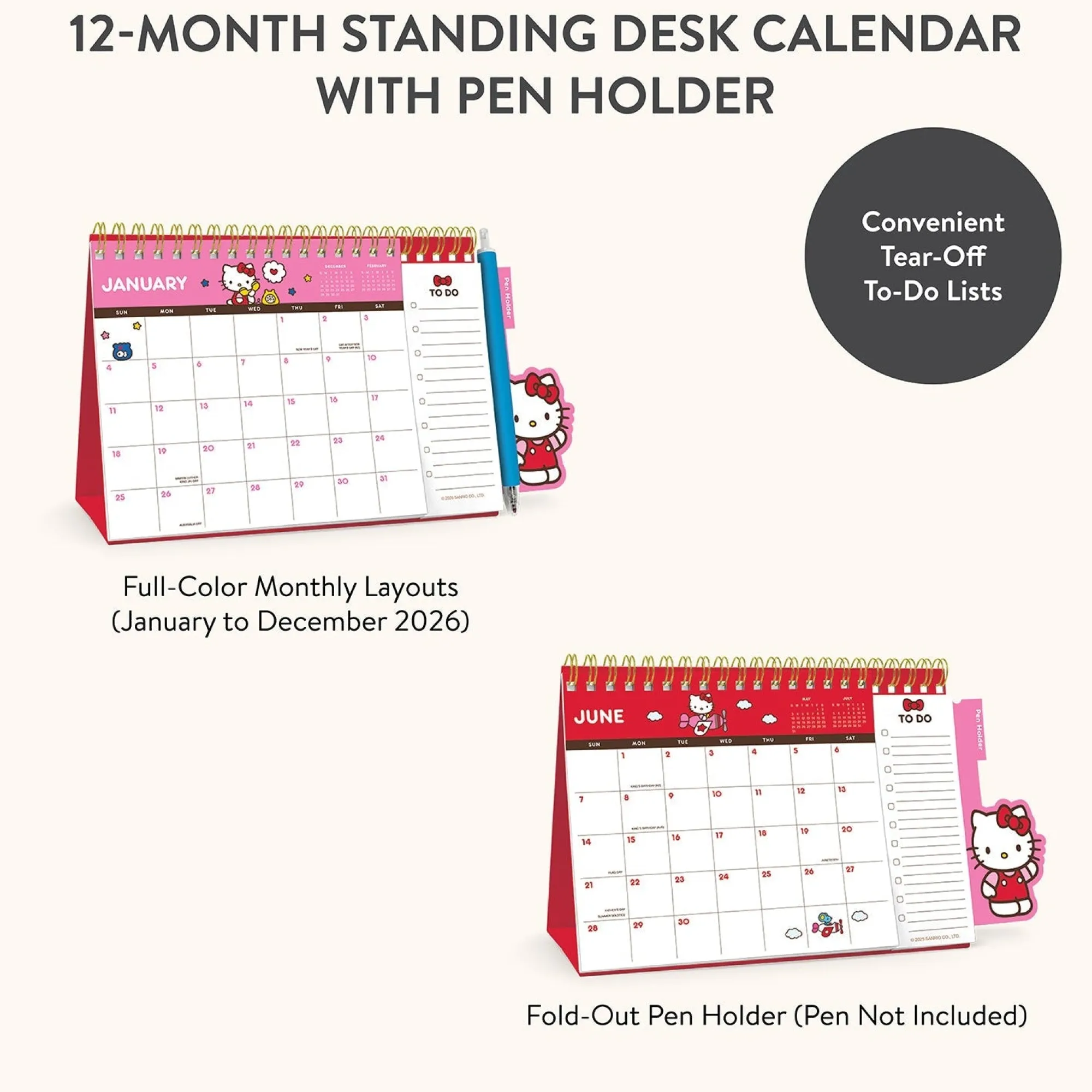 Studio Oh! Hello Kitty x 2026 Standing Desk Easel Calendar with Pen Holder