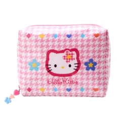 Japan Original Hello Kitty Zipper Pouch (Floral Houndstooth Series)