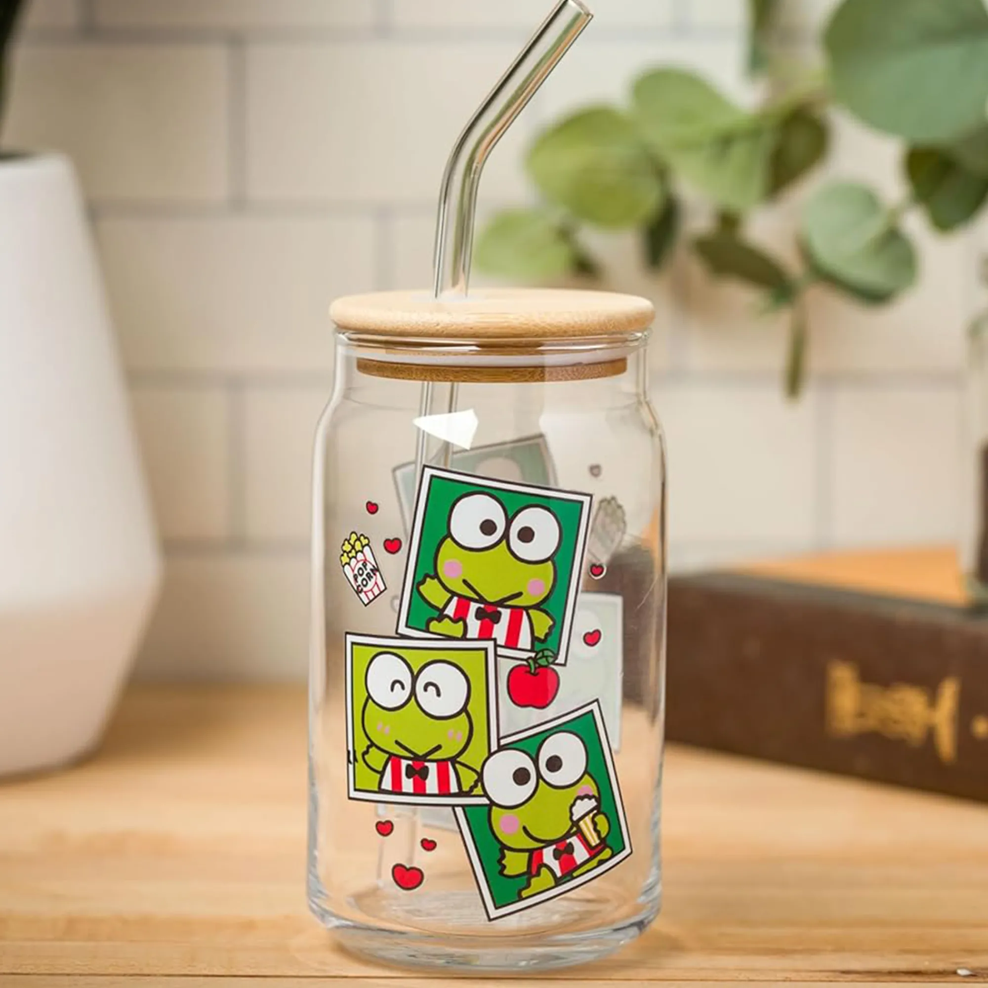 Silver Buffalo Keroppi Snacks Bamboo Lidded Glass Tumbler