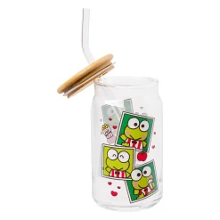 Silver Buffalo Keroppi Snacks Bamboo Lidded Glass Tumbler