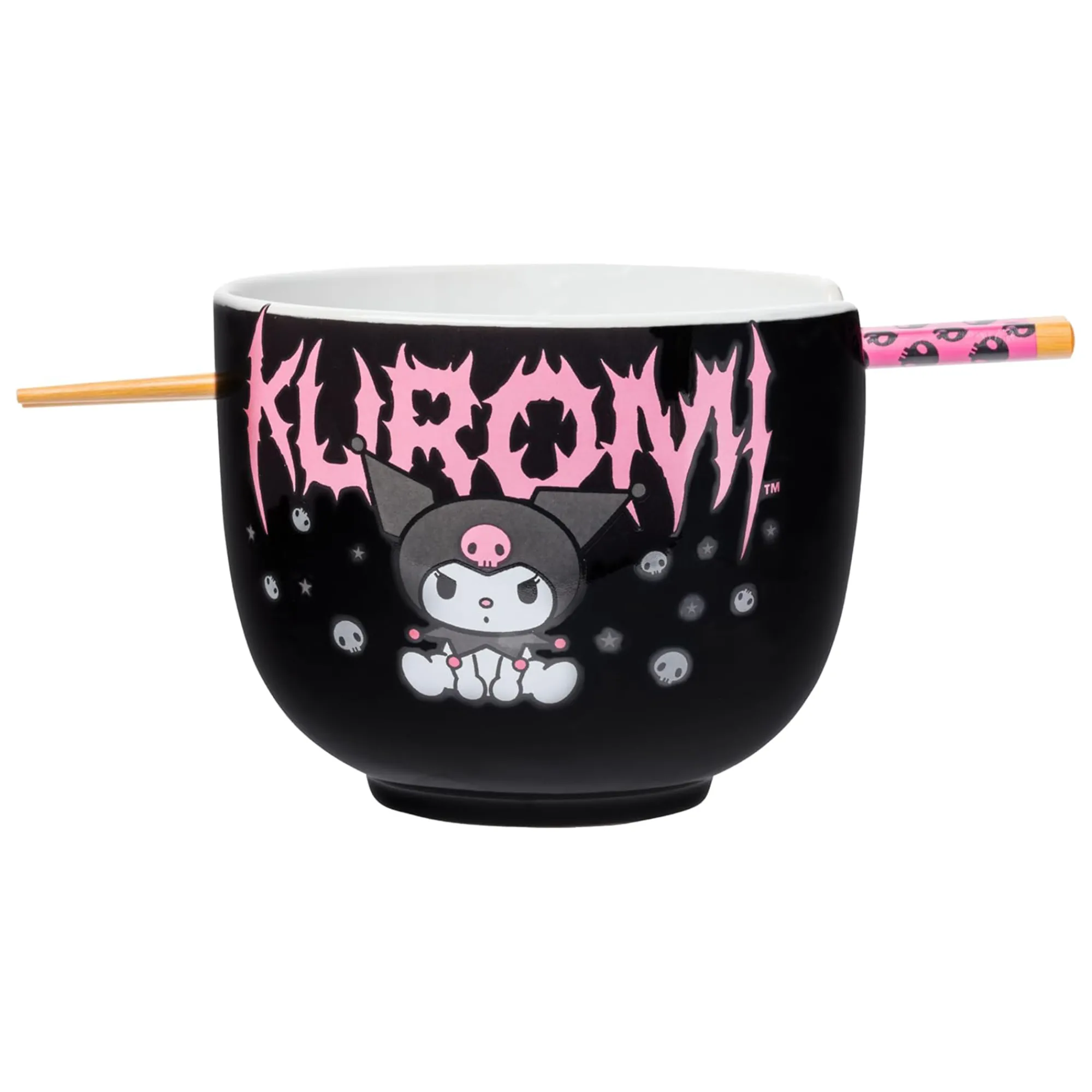 Silver Buffalo Kuromi Ceramic Ramen Bowl and Chopstick Set (Metal Logo)