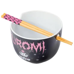 Silver Buffalo Kuromi Ceramic Ramen Bowl and Chopstick Set (Metal Logo)