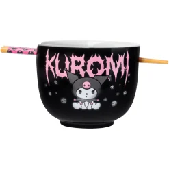 Silver Buffalo Kuromi Ceramic Ramen Bowl and Chopstick Set (Metal Logo)